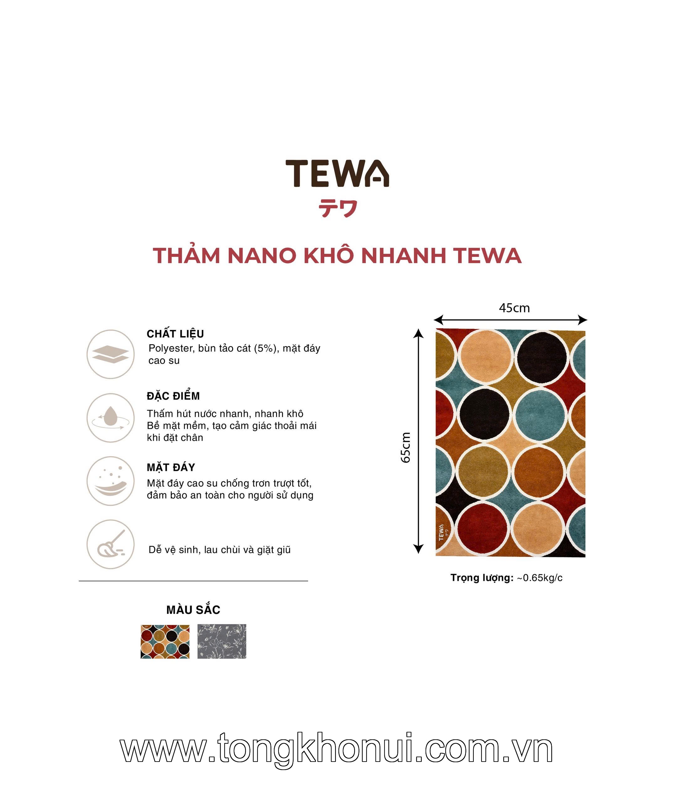 Thảm nano khô nhanh 65 x 45cm TEWA, 80076-VT màu vintage, xám ảnh 3