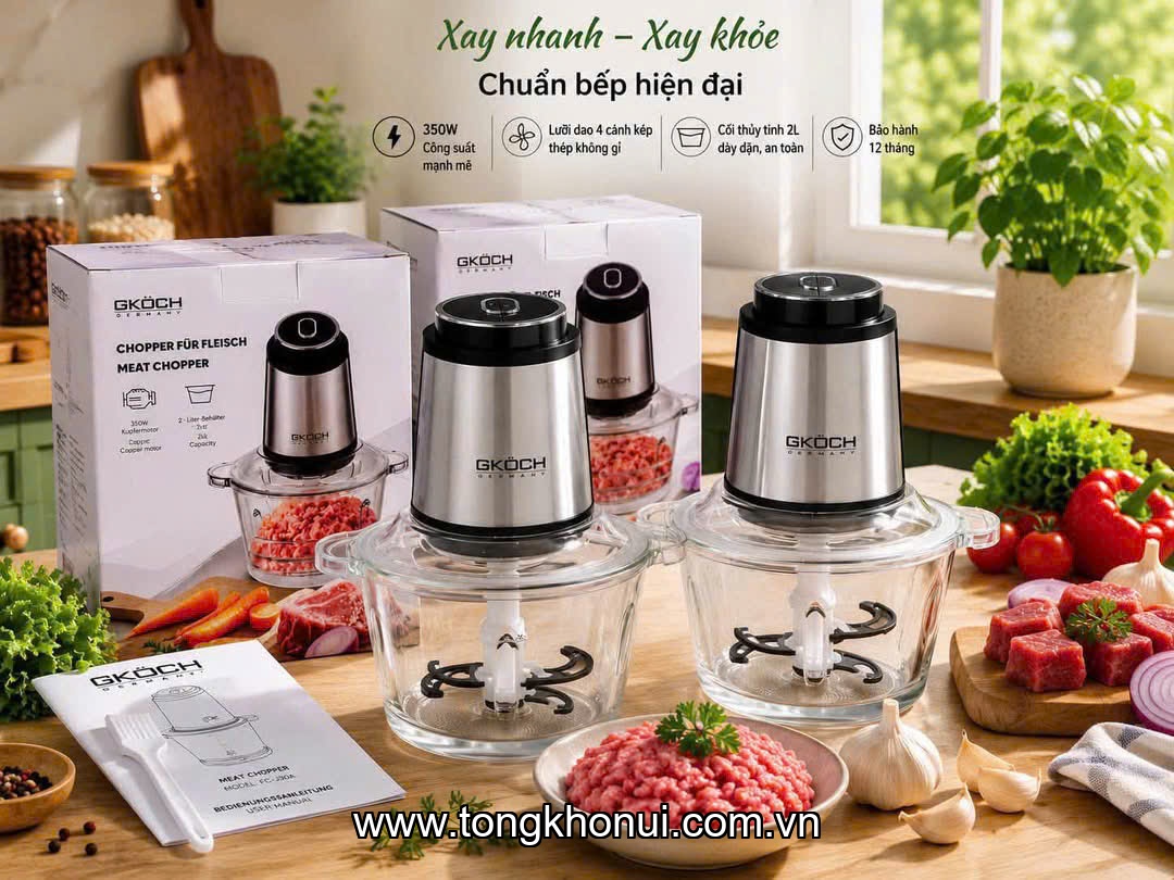 Máy xay thịt đa năng cối thuỷ tinh GKOCH FC-J30, 2L, 350W ảnh 1