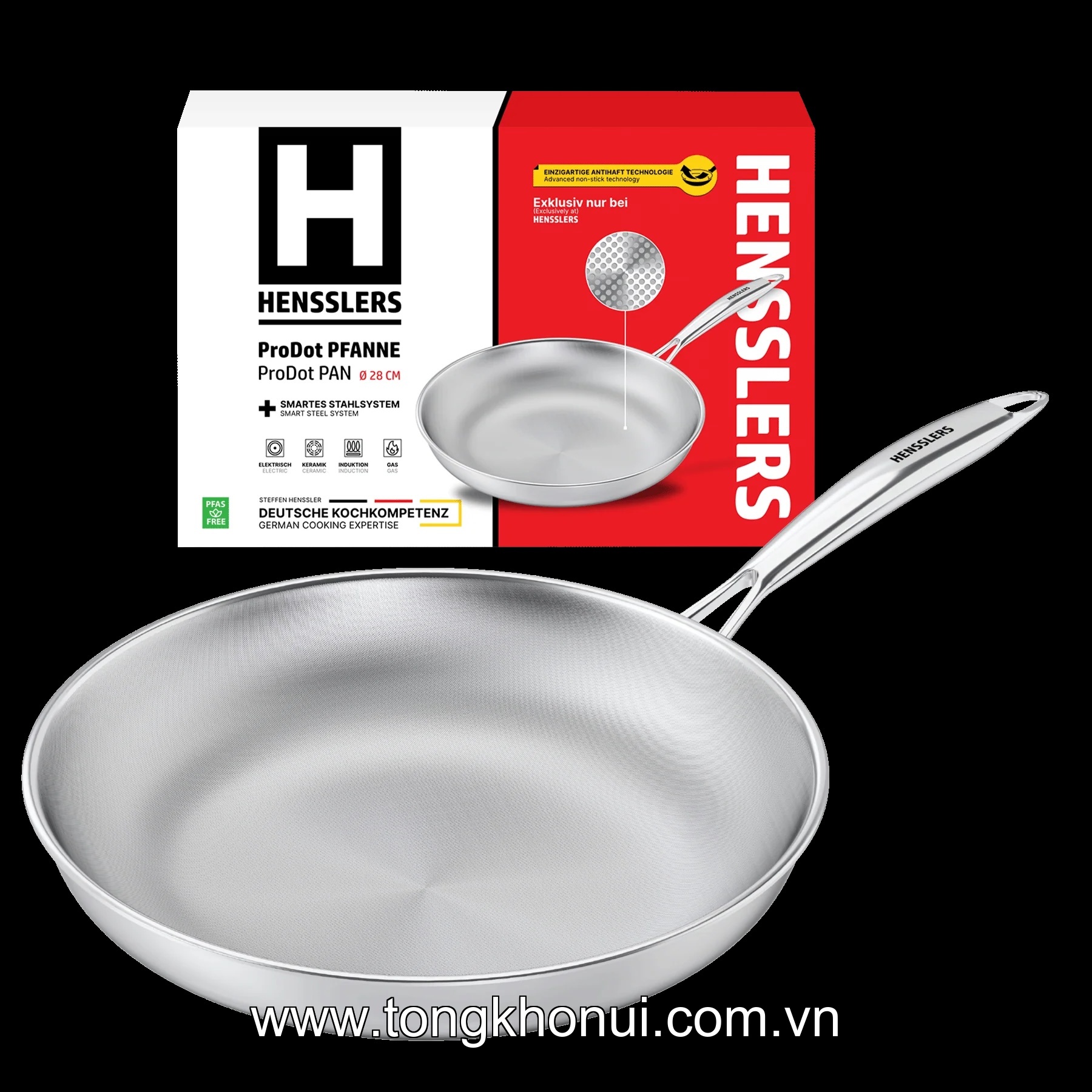 CHẢO ĐỨC HENSSLERS CHỐNG DÍNH ĐA ĐIỂM INOX 18/10 – 24CM (H1003) / 28CM (H1004) / 30CM (H1005) ảnh 4