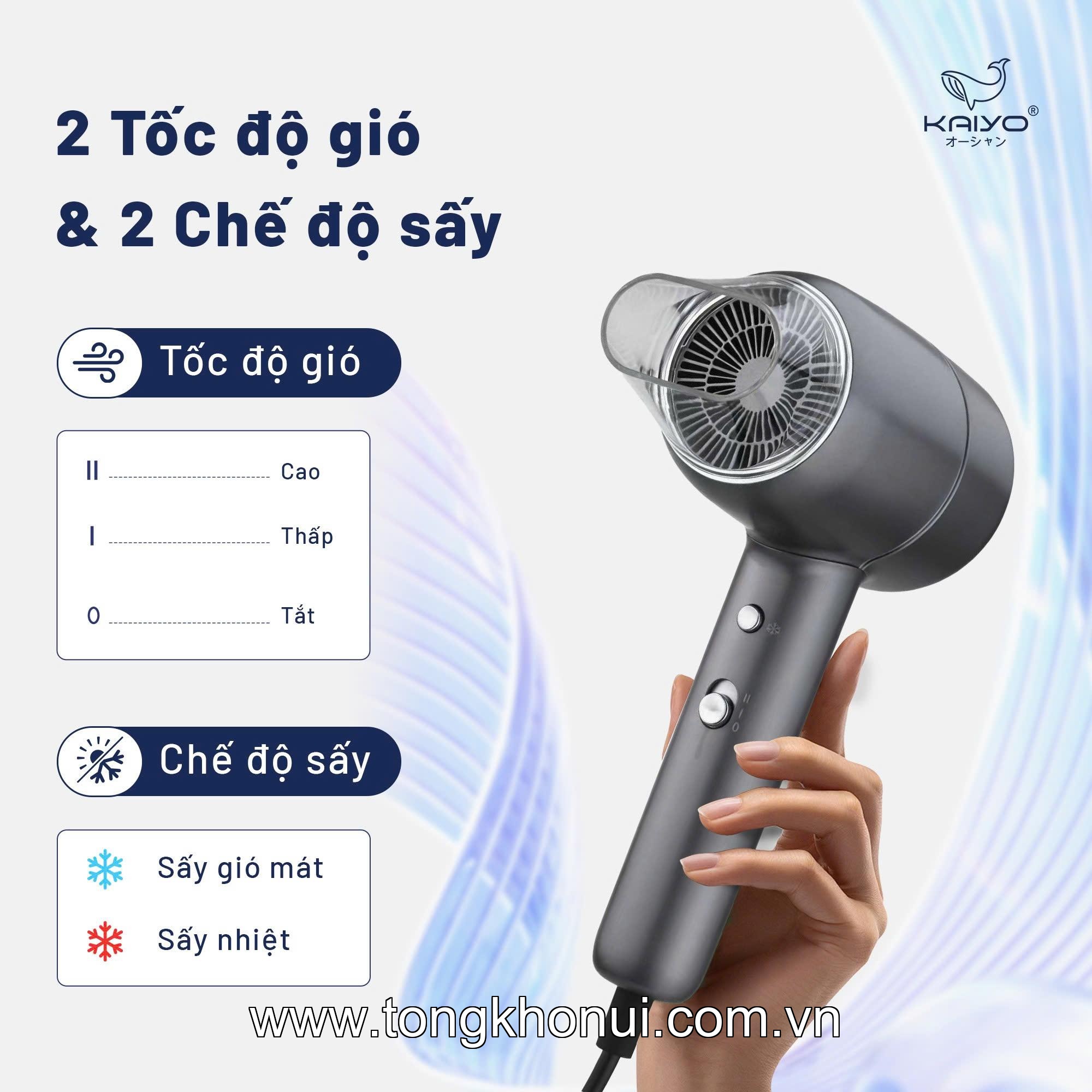 Máy sấy tóc ion âm hai chiều nóng lạnh Kaiyo, KHD-4182, KHD-4199, KHD-4205 ảnh 2