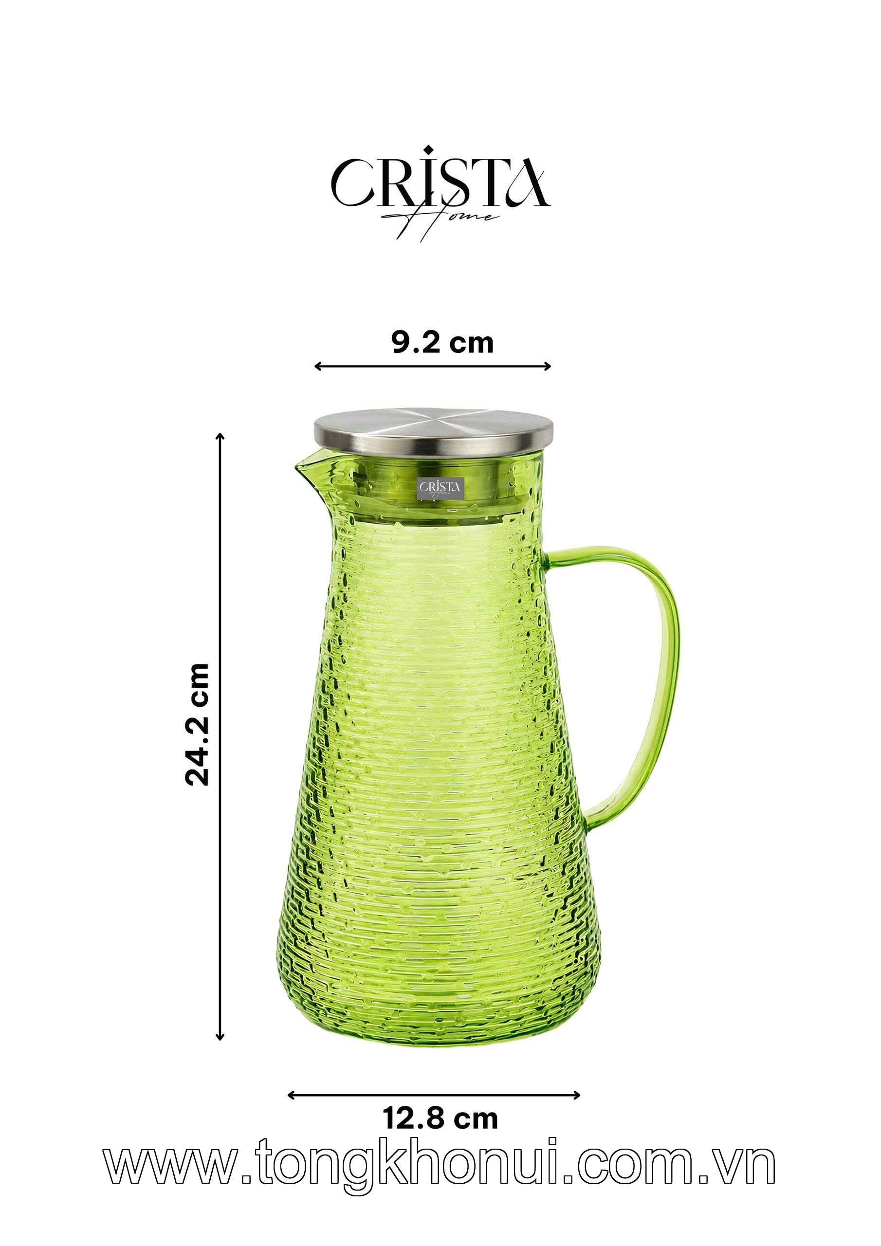 BÌNH THỦY TINH VÂN NGANG 2L CRISTA HOME – BÌNH PHA TRÀ, DETOX CHỊU NHIỆT NẮP INOX 304 (MÃ 60279) ảnh 3