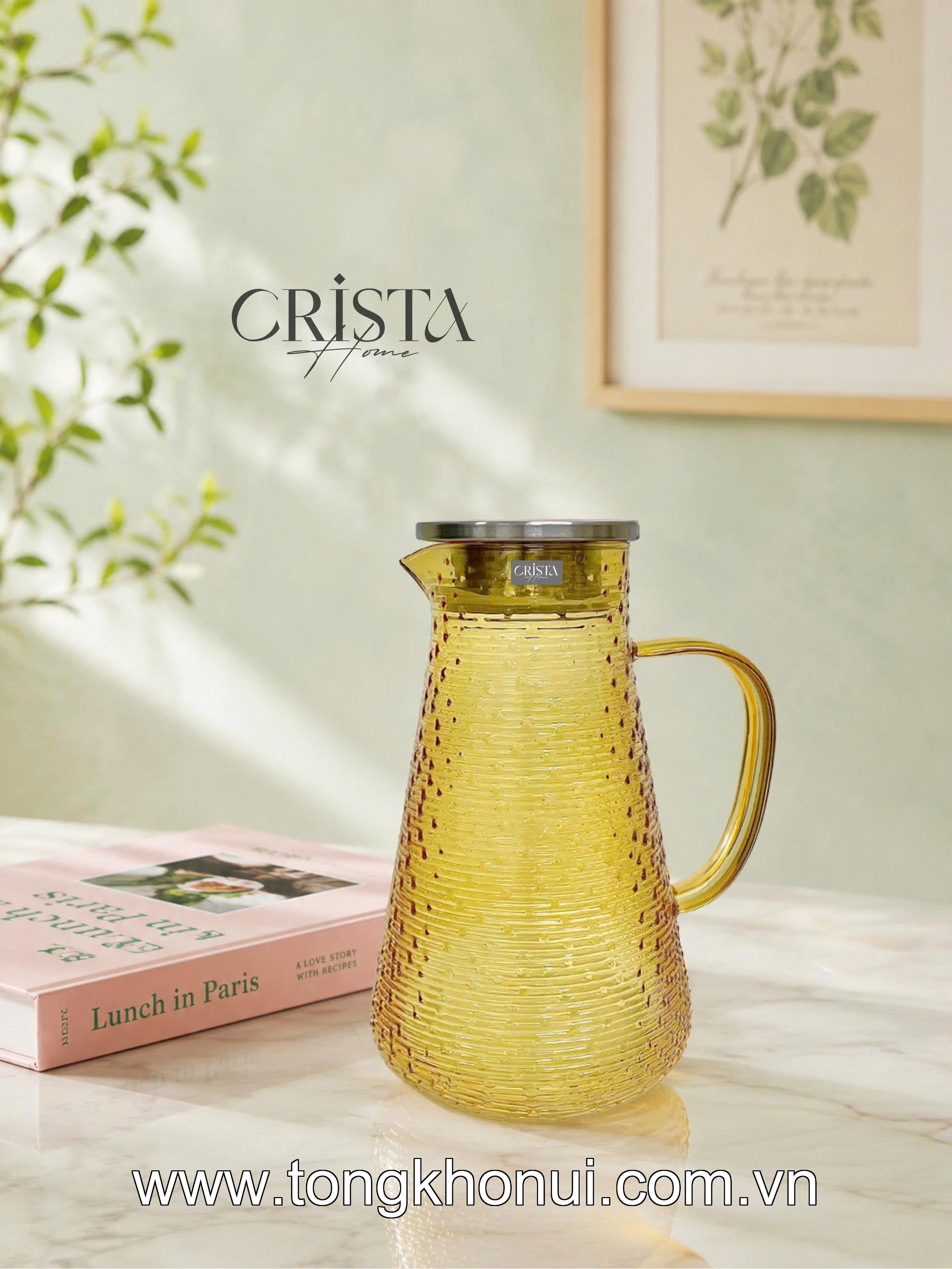 BÌNH THỦY TINH VÂN NGANG 2L CRISTA HOME – BÌNH PHA TRÀ, DETOX CHỊU NHIỆT NẮP INOX 304 (MÃ 60279) ảnh 4