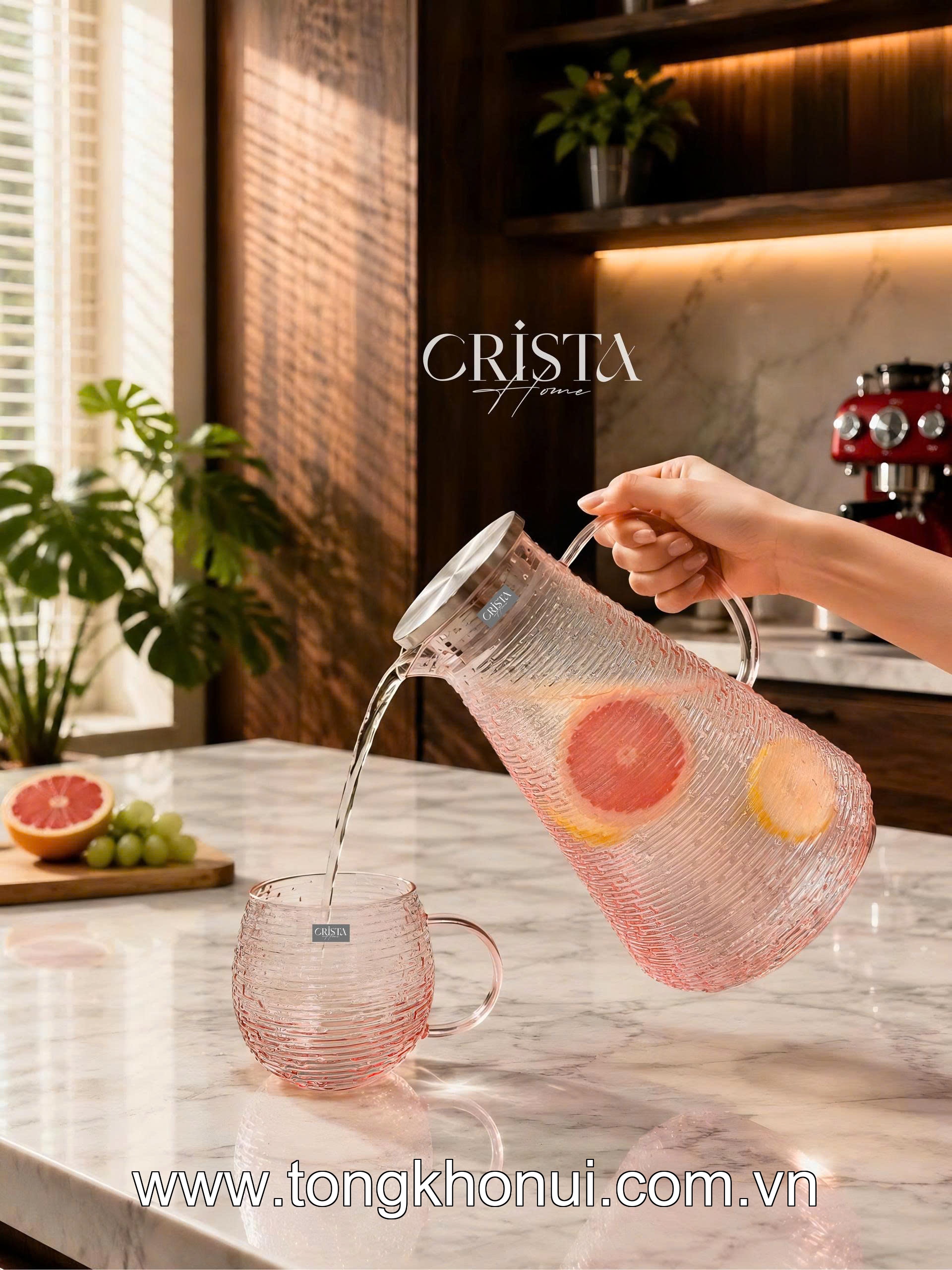 BÌNH THỦY TINH VÂN NGANG 2L CRISTA HOME – BÌNH PHA TRÀ, DETOX CHỊU NHIỆT NẮP INOX 304 (MÃ 60279) ảnh 5