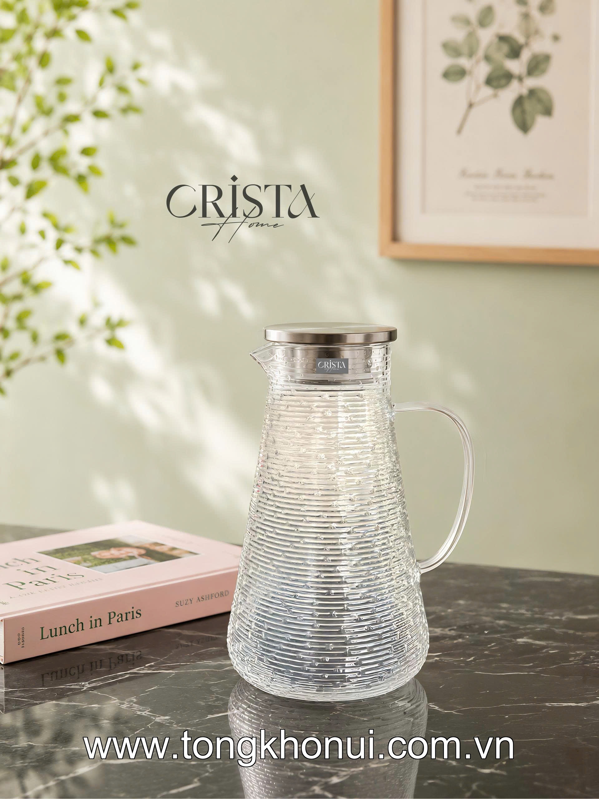BÌNH THỦY TINH VÂN NGANG 2L CRISTA HOME – BÌNH PHA TRÀ, DETOX CHỊU NHIỆT NẮP INOX 304 (MÃ 60279) ảnh 7