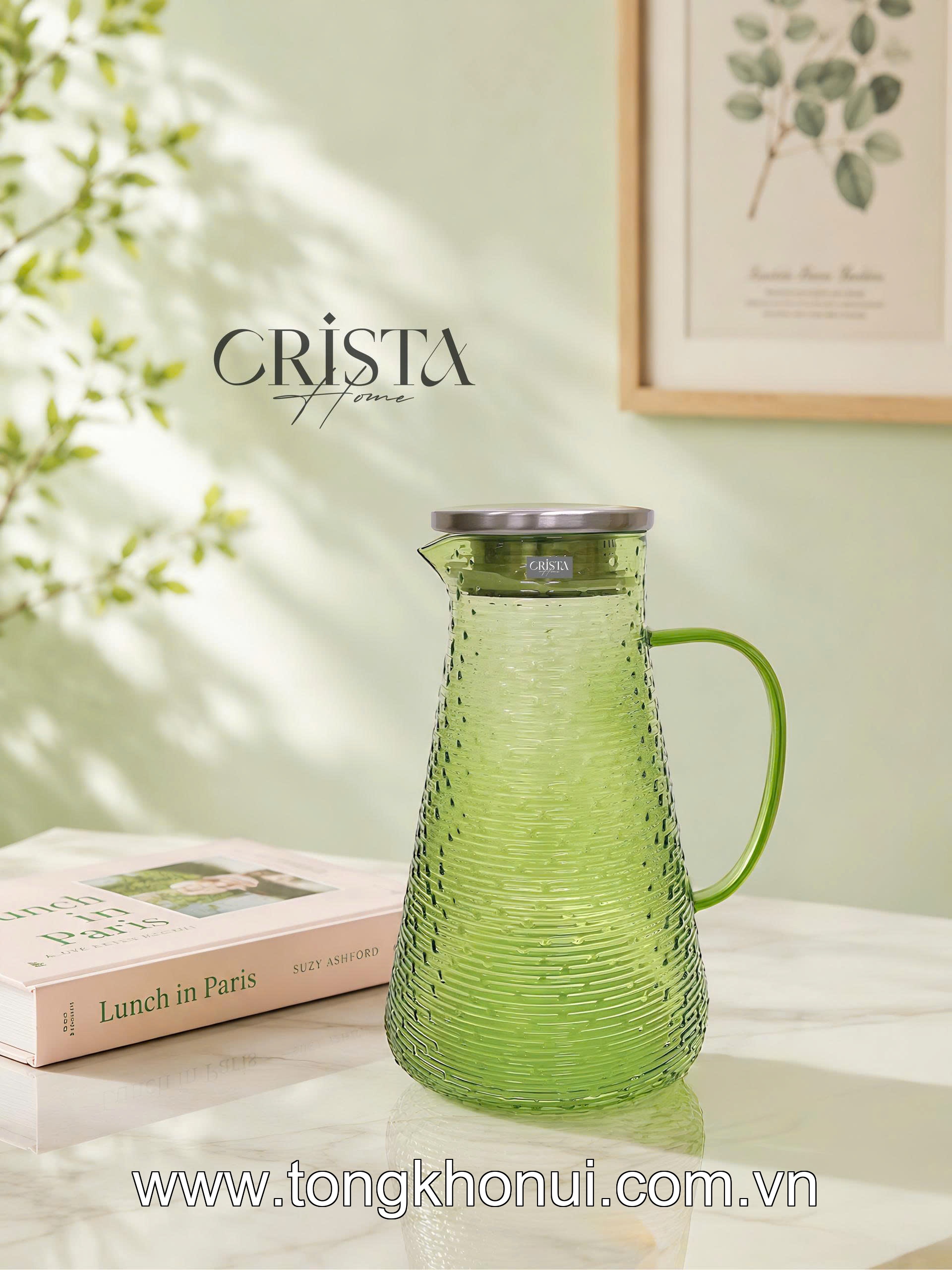 BÌNH THỦY TINH VÂN NGANG 2L CRISTA HOME – BÌNH PHA TRÀ, DETOX CHỊU NHIỆT NẮP INOX 304 (MÃ 60279) ảnh 8