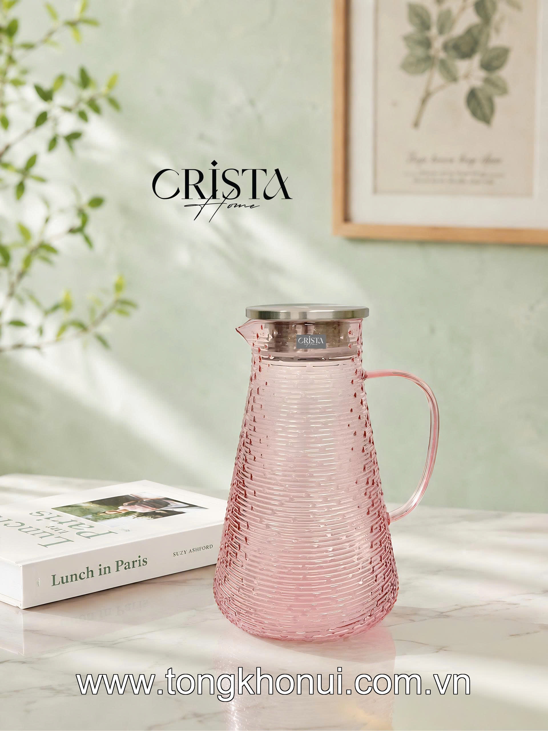 BÌNH THỦY TINH VÂN NGANG 2L CRISTA HOME – BÌNH PHA TRÀ, DETOX CHỊU NHIỆT NẮP INOX 304 (MÃ 60279) ảnh 10