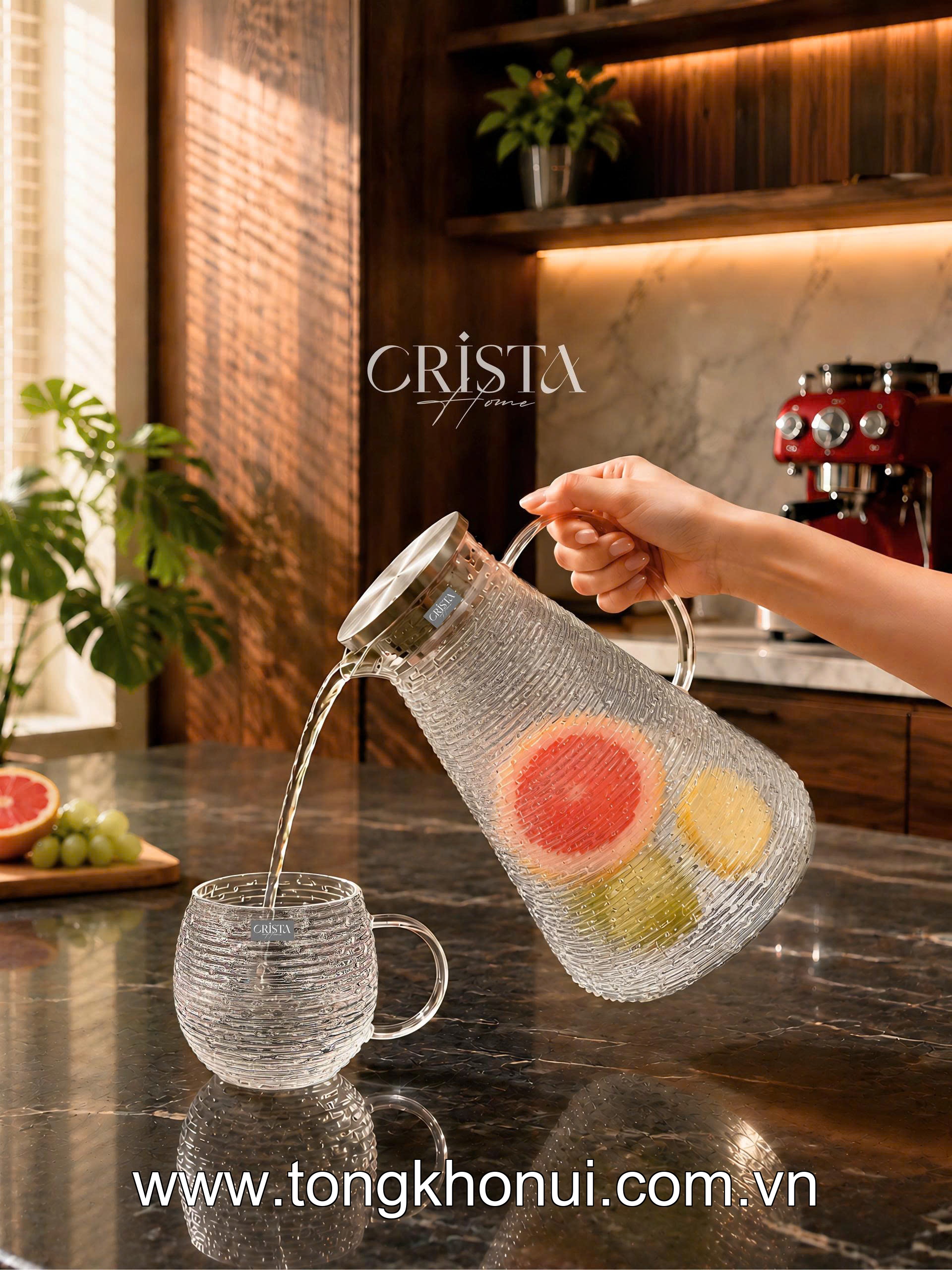 BÌNH THỦY TINH VÂN NGANG 2L CRISTA HOME – BÌNH PHA TRÀ, DETOX CHỊU NHIỆT NẮP INOX 304 (MÃ 60279) ảnh 14