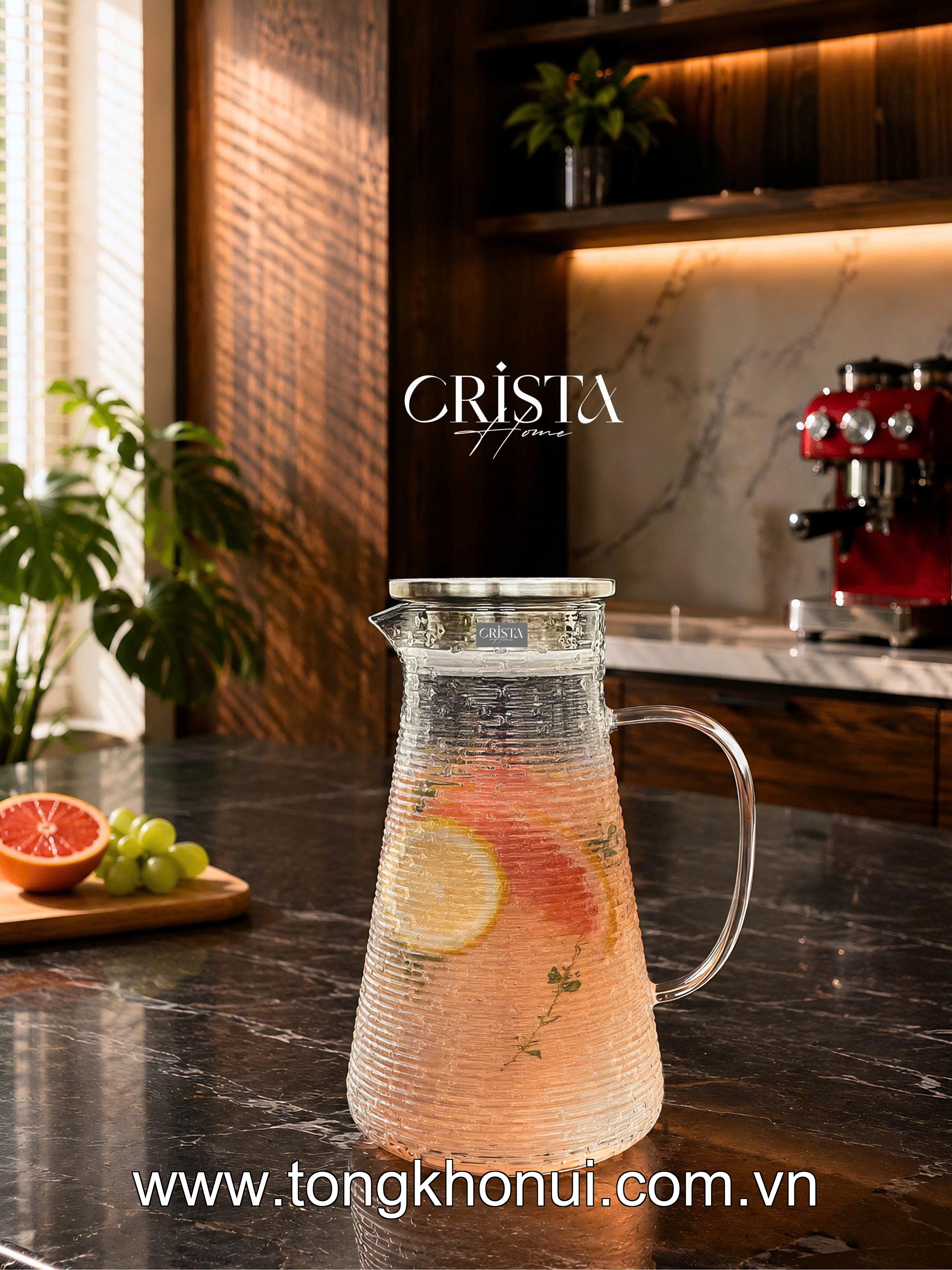 BÌNH THỦY TINH VÂN NGANG 2L CRISTA HOME – BÌNH PHA TRÀ, DETOX CHỊU NHIỆT NẮP INOX 304 (MÃ 60279) ảnh 15