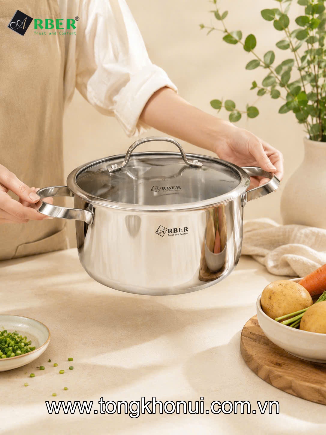 Nồi inox 304 liền đáy size 24cm Arber AN-24C2, AN-18C2, AN-20C2 ảnh 1