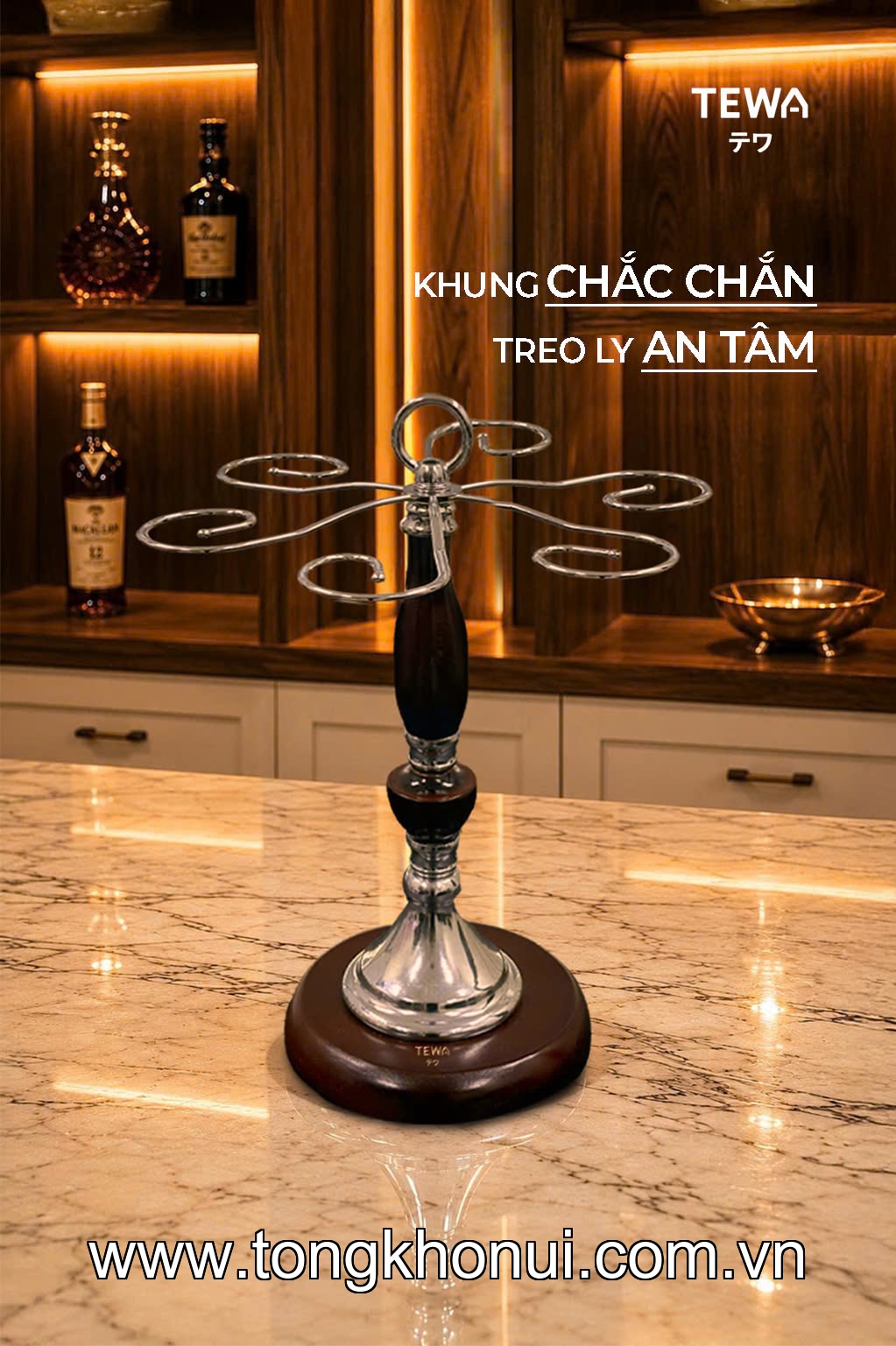 Giá treo ly chân đế gỗ 27 x 35,5 x 15cm, TEWA, 80066 ảnh 2