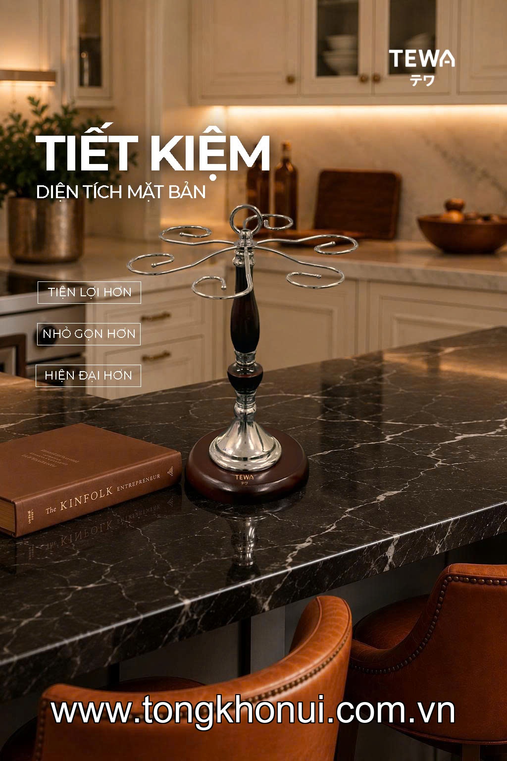 Giá treo ly chân đế gỗ 27 x 35,5 x 15cm, TEWA, 80066 ảnh 3