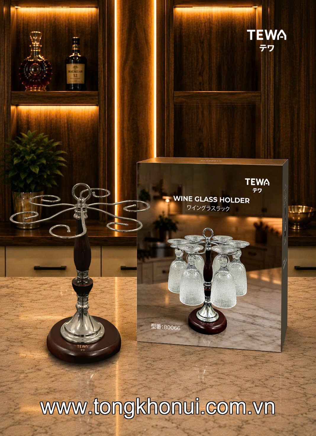 Giá treo ly chân đế gỗ 27 x 35,5 x 15cm, TEWA, 80066 ảnh 4