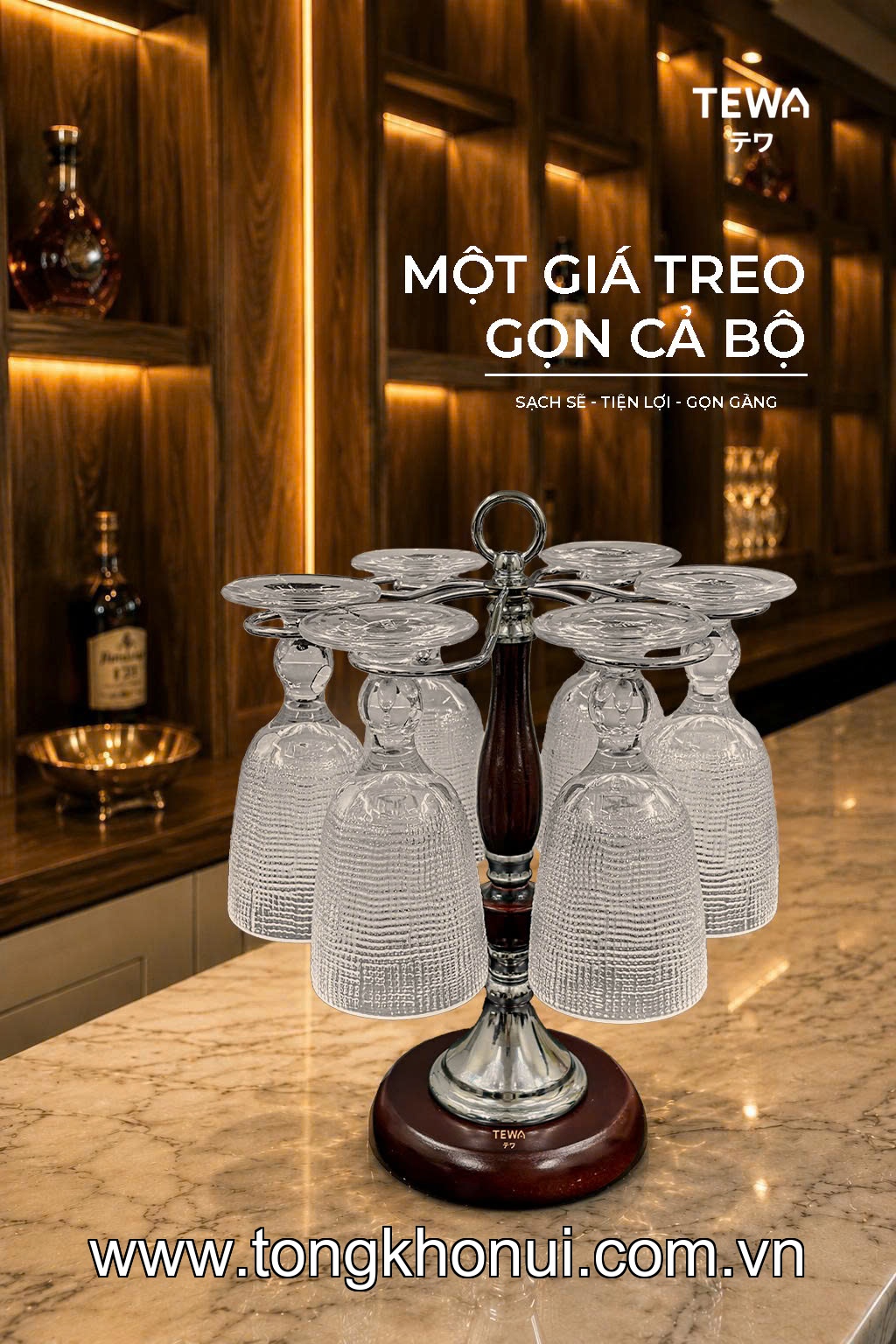 Giá treo ly chân đế gỗ 27 x 35,5 x 15cm, TEWA, 80066 ảnh 8