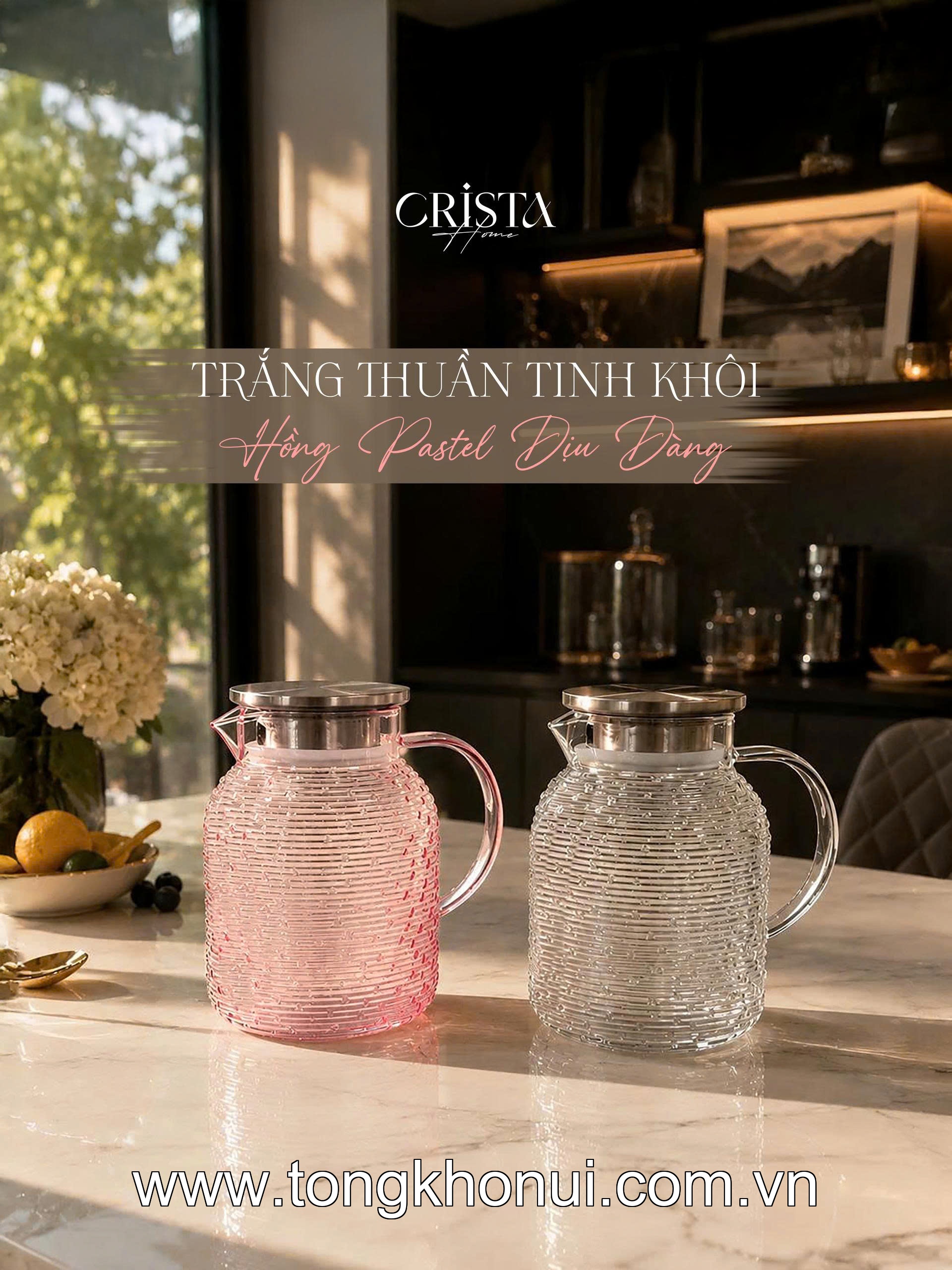 BÌNH THỦY TINH HỌA TIẾT VÂN NGANG 1.3L CRISTA HOME – MÃ 60300 | BOROSILICATE -20°C ĐẾN 400°C ảnh 3