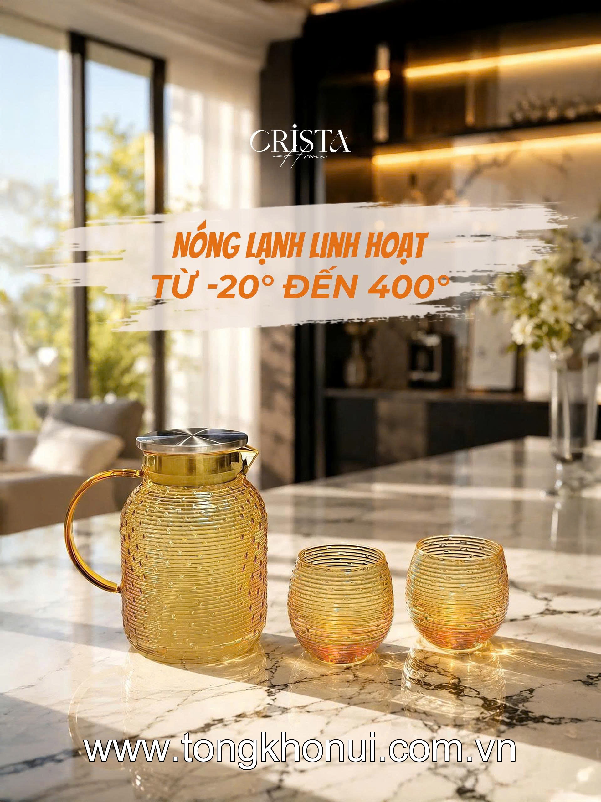 BÌNH THỦY TINH HỌA TIẾT VÂN NGANG 1.3L CRISTA HOME – MÃ 60300 | BOROSILICATE -20°C ĐẾN 400°C ảnh 4