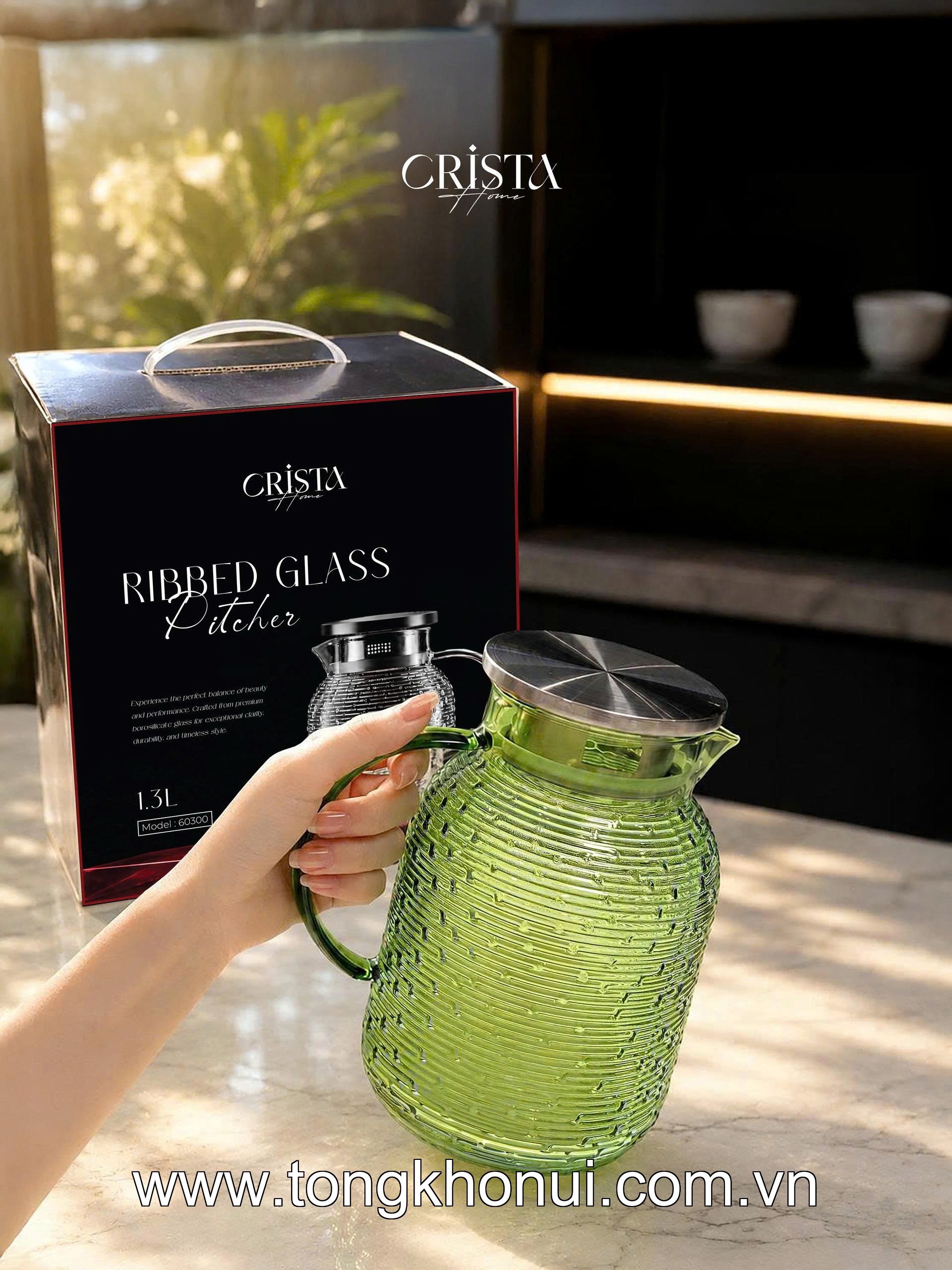 BÌNH THỦY TINH HỌA TIẾT VÂN NGANG 1.3L CRISTA HOME – MÃ 60300 | BOROSILICATE -20°C ĐẾN 400°C ảnh 6
