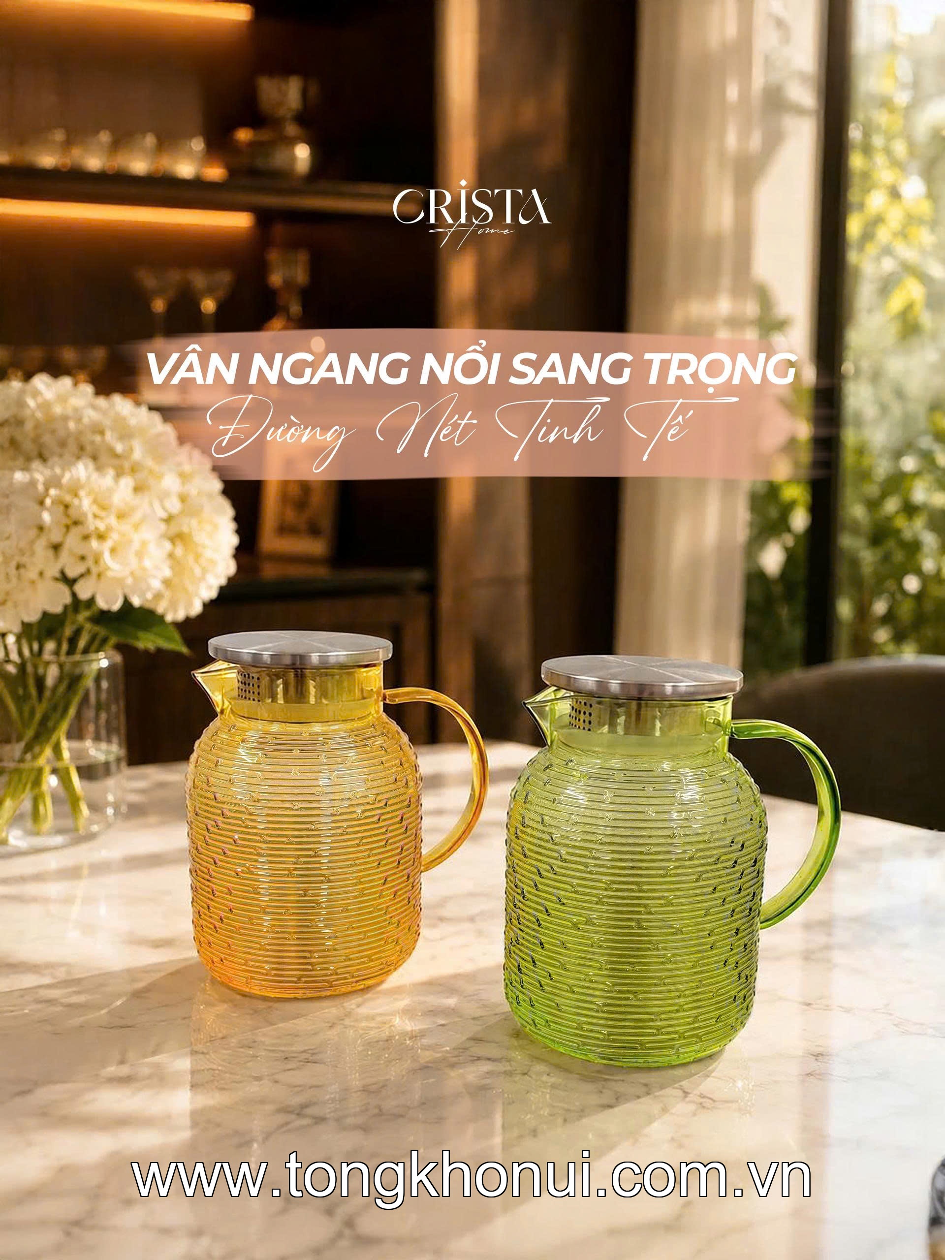 BÌNH THỦY TINH HỌA TIẾT VÂN NGANG 1.3L CRISTA HOME – MÃ 60300 | BOROSILICATE -20°C ĐẾN 400°C ảnh 7