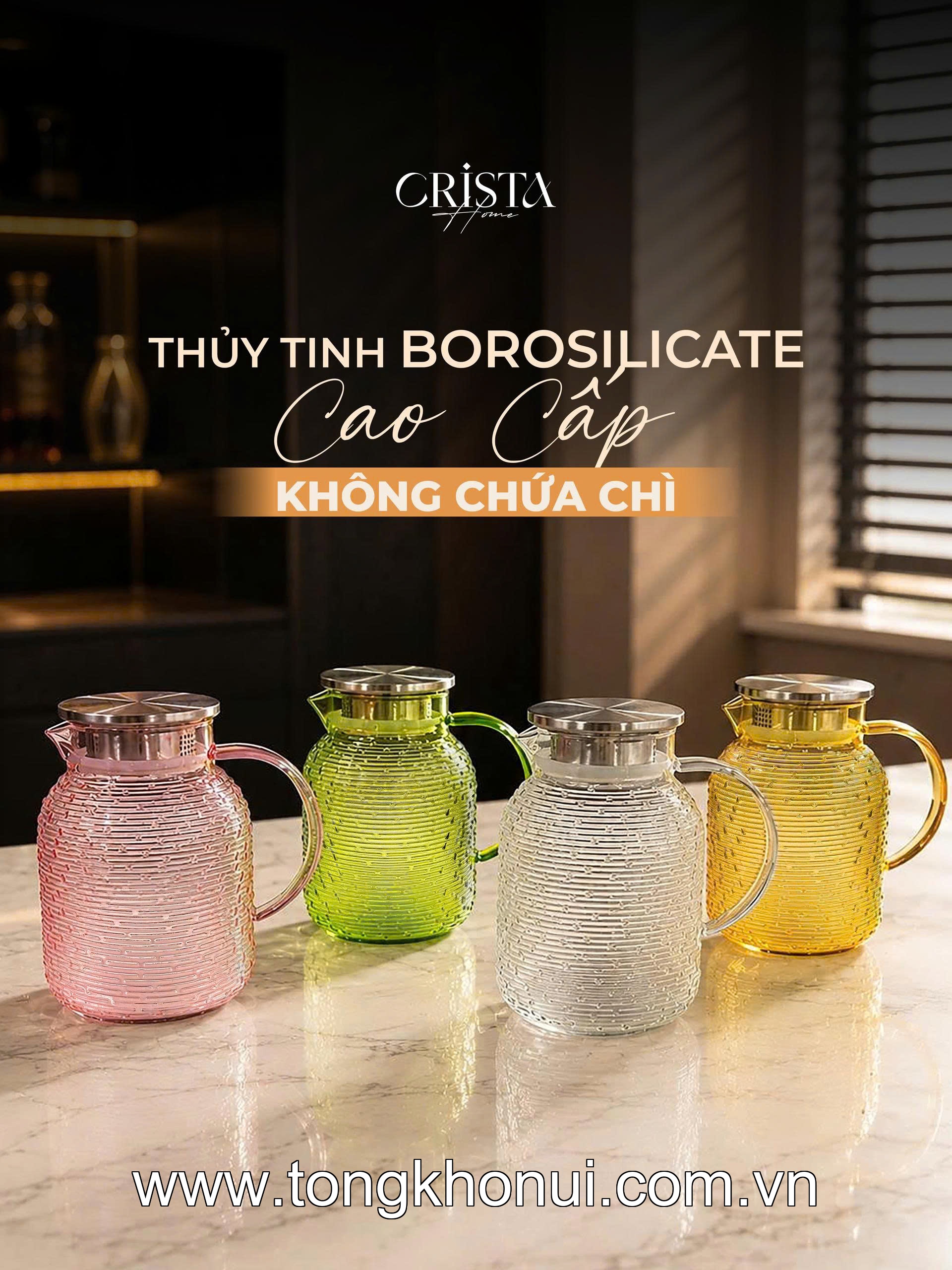 BÌNH THỦY TINH HỌA TIẾT VÂN NGANG 1.3L CRISTA HOME – MÃ 60300 | BOROSILICATE -20°C ĐẾN 400°C ảnh 8