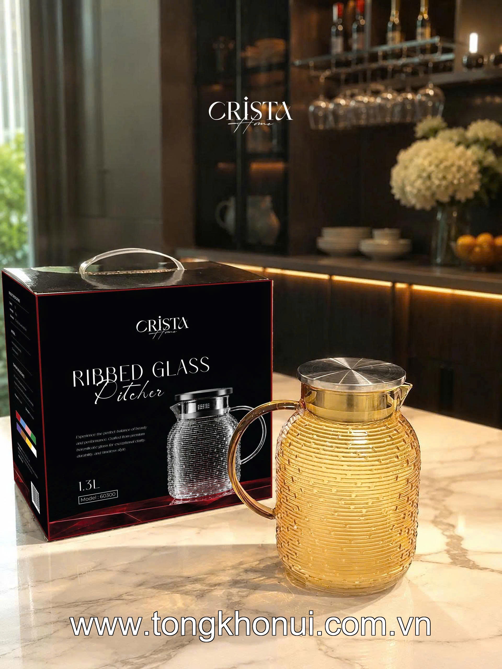 BÌNH THỦY TINH HỌA TIẾT VÂN NGANG 1.3L CRISTA HOME – MÃ 60300 | BOROSILICATE -20°C ĐẾN 400°C ảnh 14