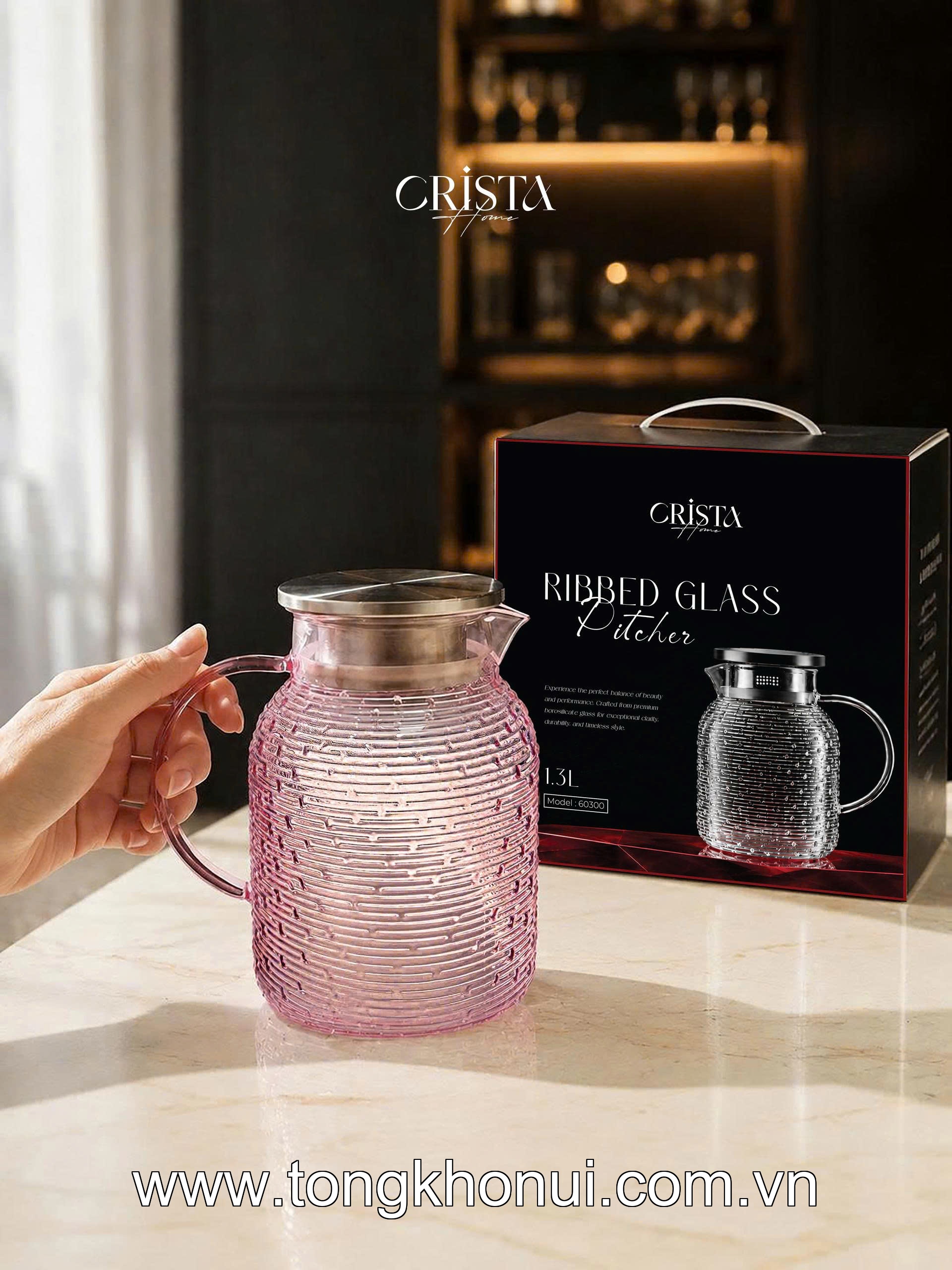 BÌNH THỦY TINH HỌA TIẾT VÂN NGANG 1.3L CRISTA HOME – MÃ 60300 | BOROSILICATE -20°C ĐẾN 400°C ảnh 16