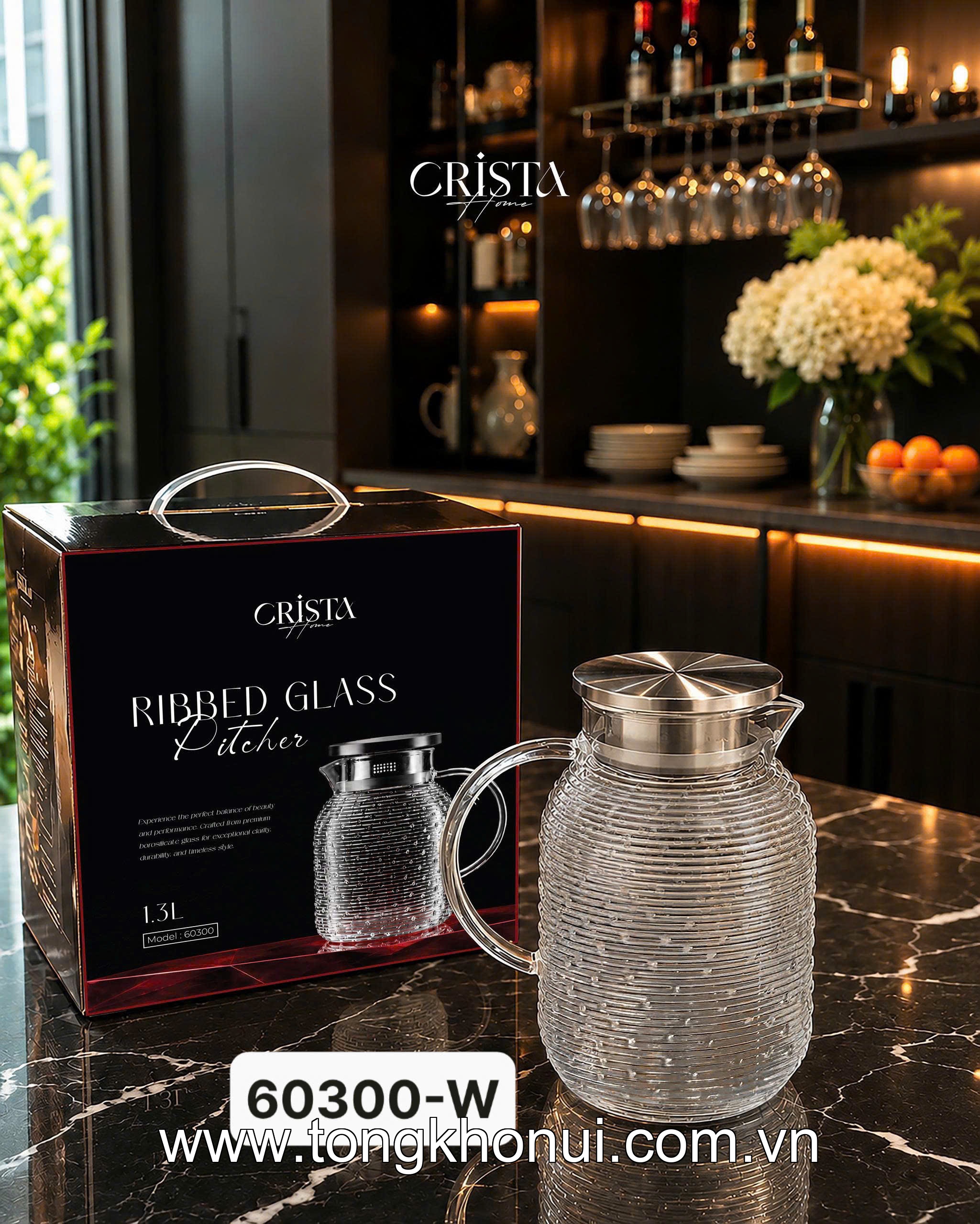 BÌNH THỦY TINH HỌA TIẾT VÂN NGANG 1.3L CRISTA HOME – MÃ 60300 | BOROSILICATE -20°C ĐẾN 400°C ảnh 17