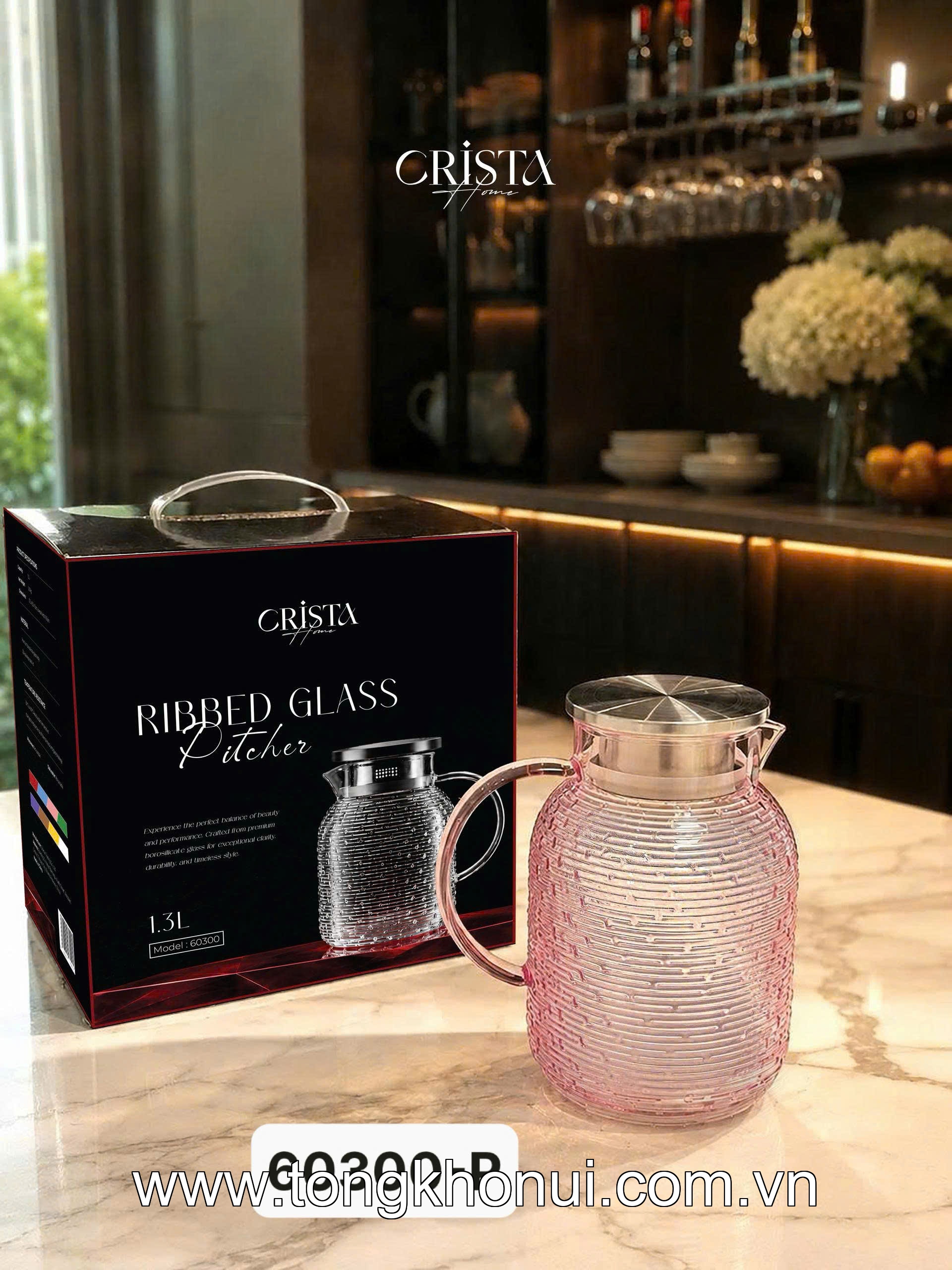 BÌNH THỦY TINH HỌA TIẾT VÂN NGANG 1.3L CRISTA HOME – MÃ 60300 | BOROSILICATE -20°C ĐẾN 400°C ảnh 18