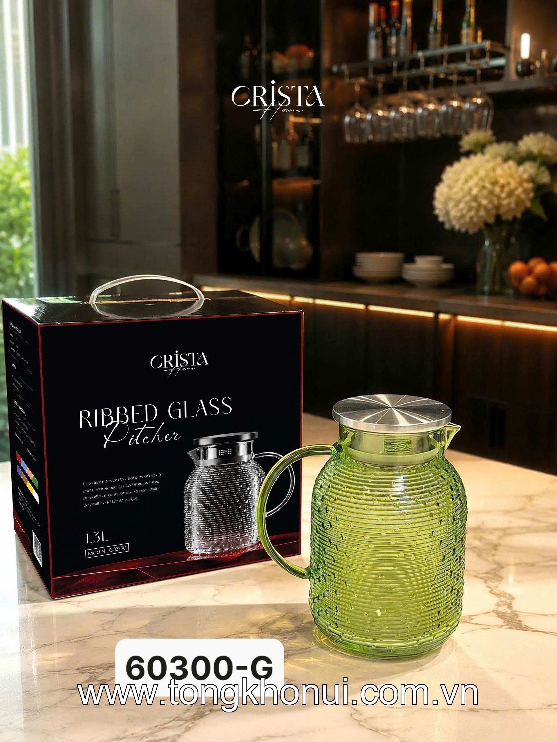 BÌNH THỦY TINH HỌA TIẾT VÂN NGANG 1.3L CRISTA HOME – MÃ 60300 | BOROSILICATE -20°C ĐẾN 400°C ảnh 19