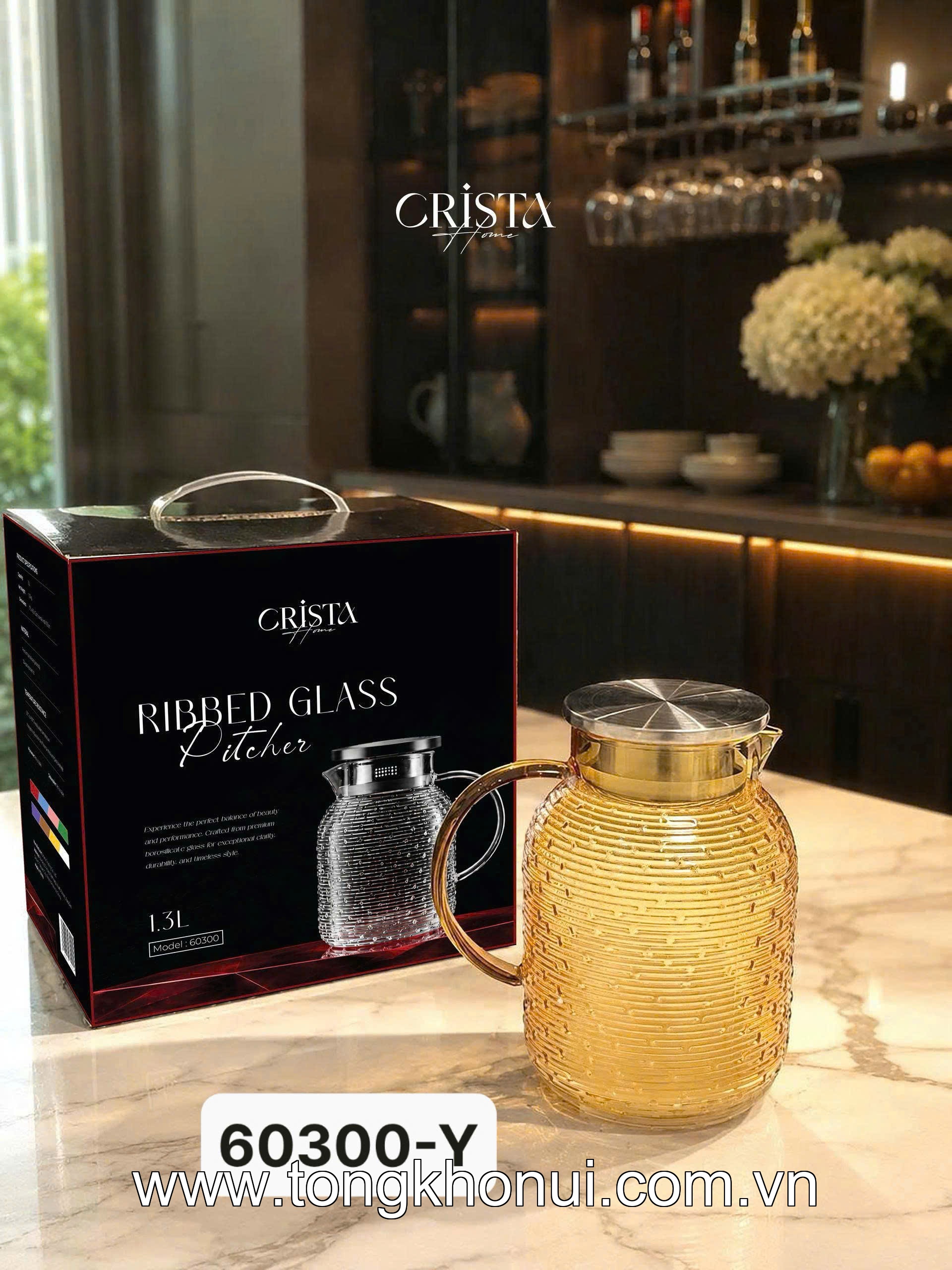 BÌNH THỦY TINH HỌA TIẾT VÂN NGANG 1.3L CRISTA HOME – MÃ 60300 | BOROSILICATE -20°C ĐẾN 400°C ảnh 20