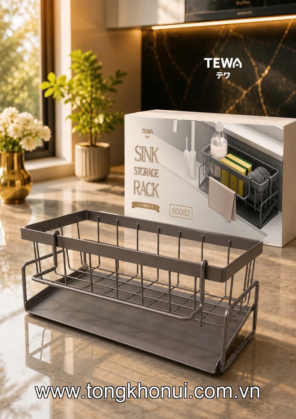 Giá thép carbon đựng đồ đa năng đặt bồn rửa bát TEWA, 80082 màu be, xám ảnh 8