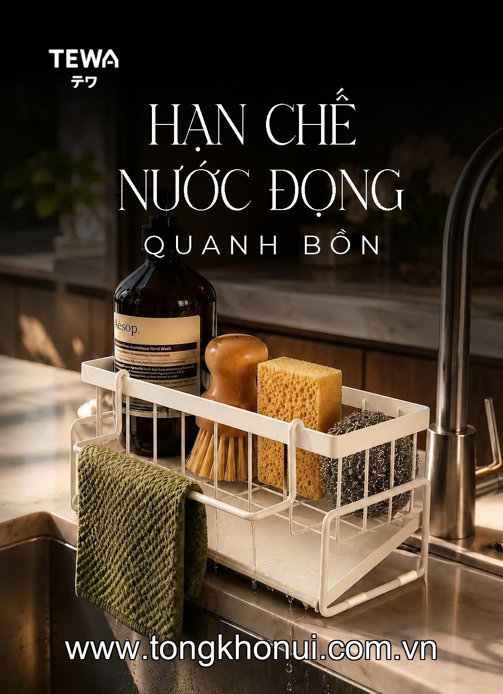 Giá thép carbon đựng đồ đa năng đặt bồn rửa bát TEWA, 80082 màu be, xám ảnh 10