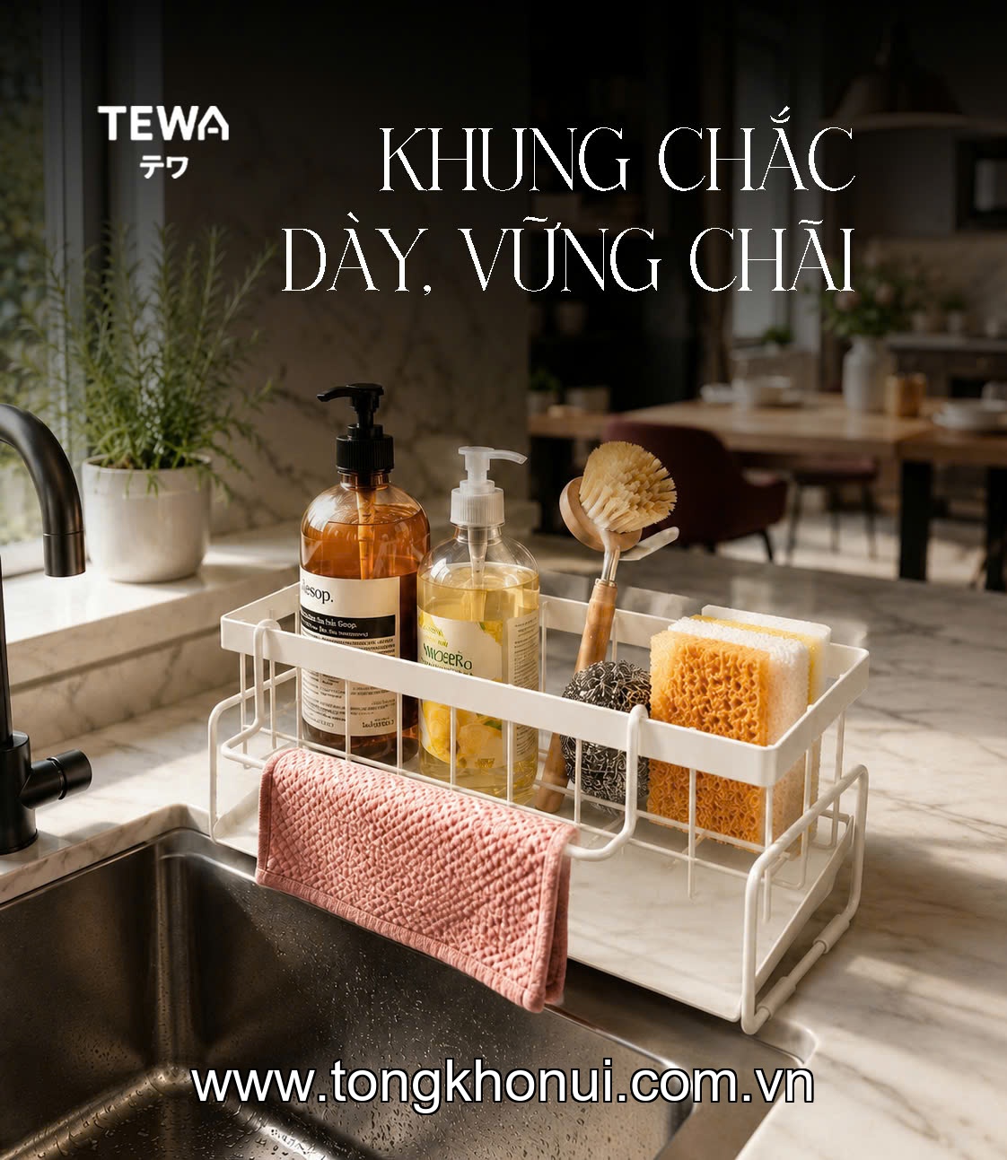 Giá thép carbon đựng đồ đa năng đặt bồn rửa bát TEWA, 80082 màu be, xám ảnh 11