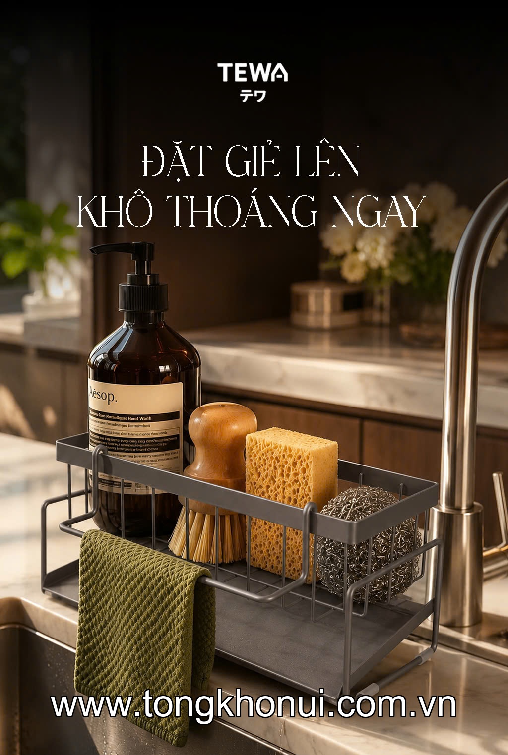 Giá thép carbon đựng đồ đa năng đặt bồn rửa bát TEWA, 80082 màu be, xám ảnh 12