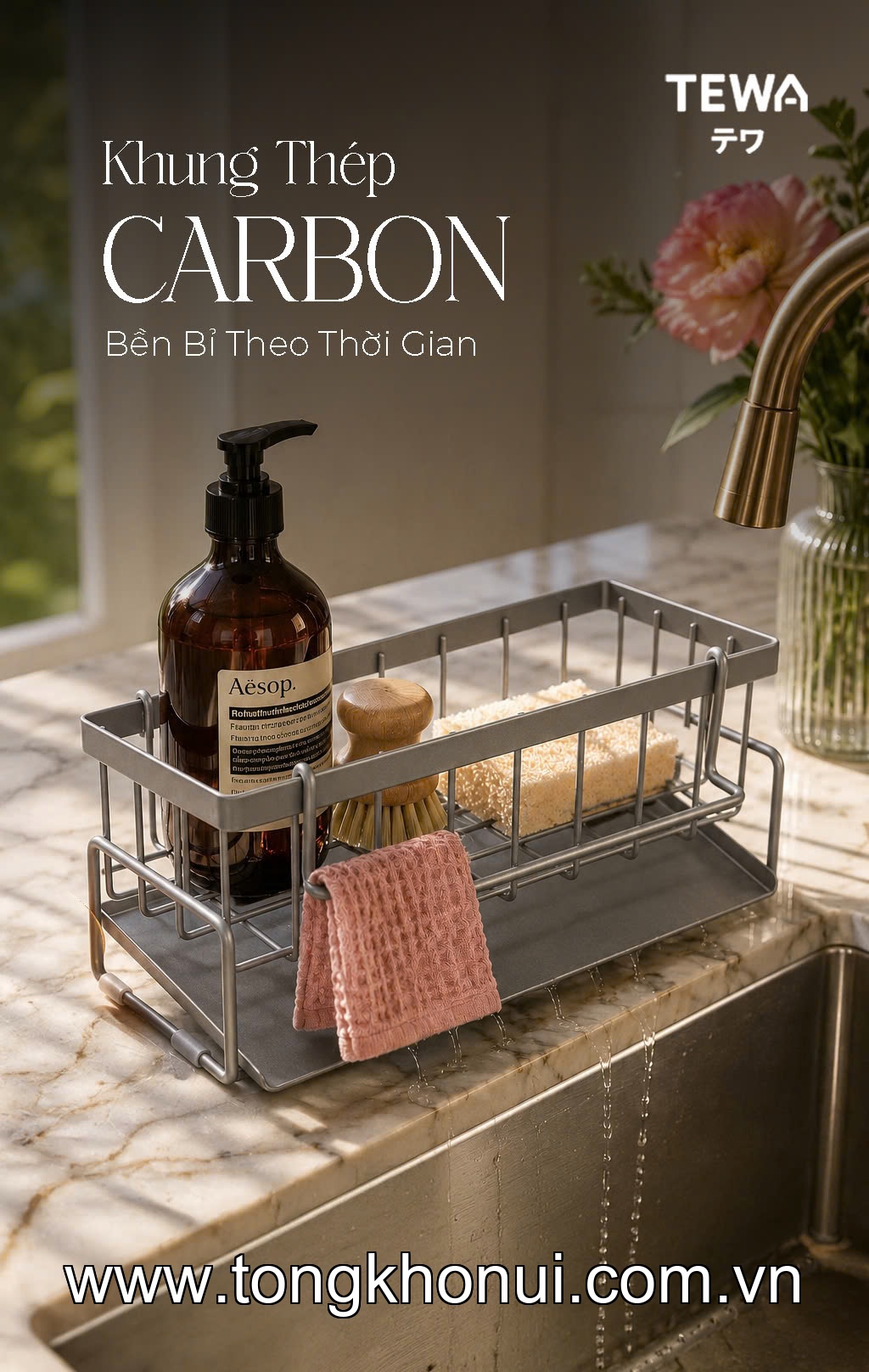 Giá thép carbon đựng đồ đa năng đặt bồn rửa bát TEWA, 80082 màu be, xám ảnh 13
