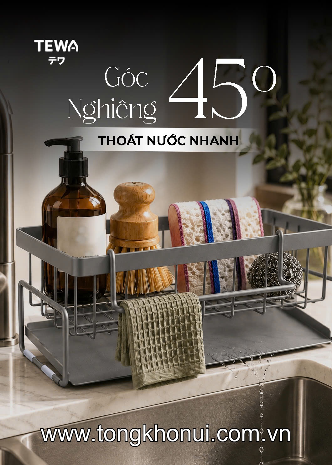 Giá thép carbon đựng đồ đa năng đặt bồn rửa bát TEWA, 80082 màu be, xám ảnh 15