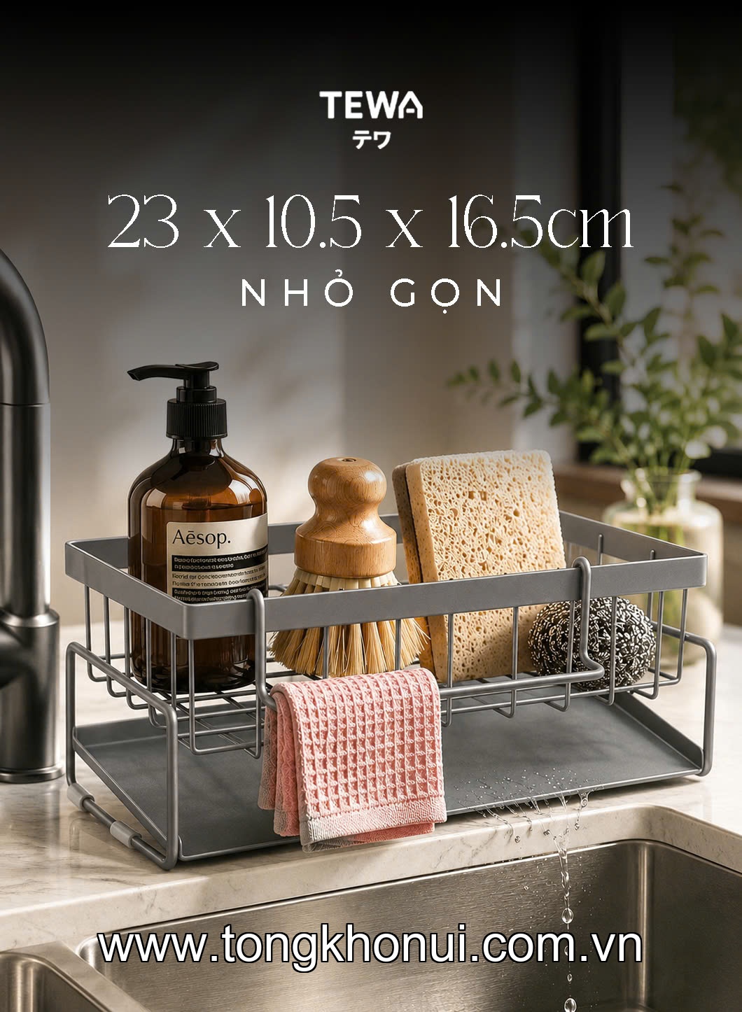 Giá thép carbon đựng đồ đa năng đặt bồn rửa bát TEWA, 80082 màu be, xám ảnh 16
