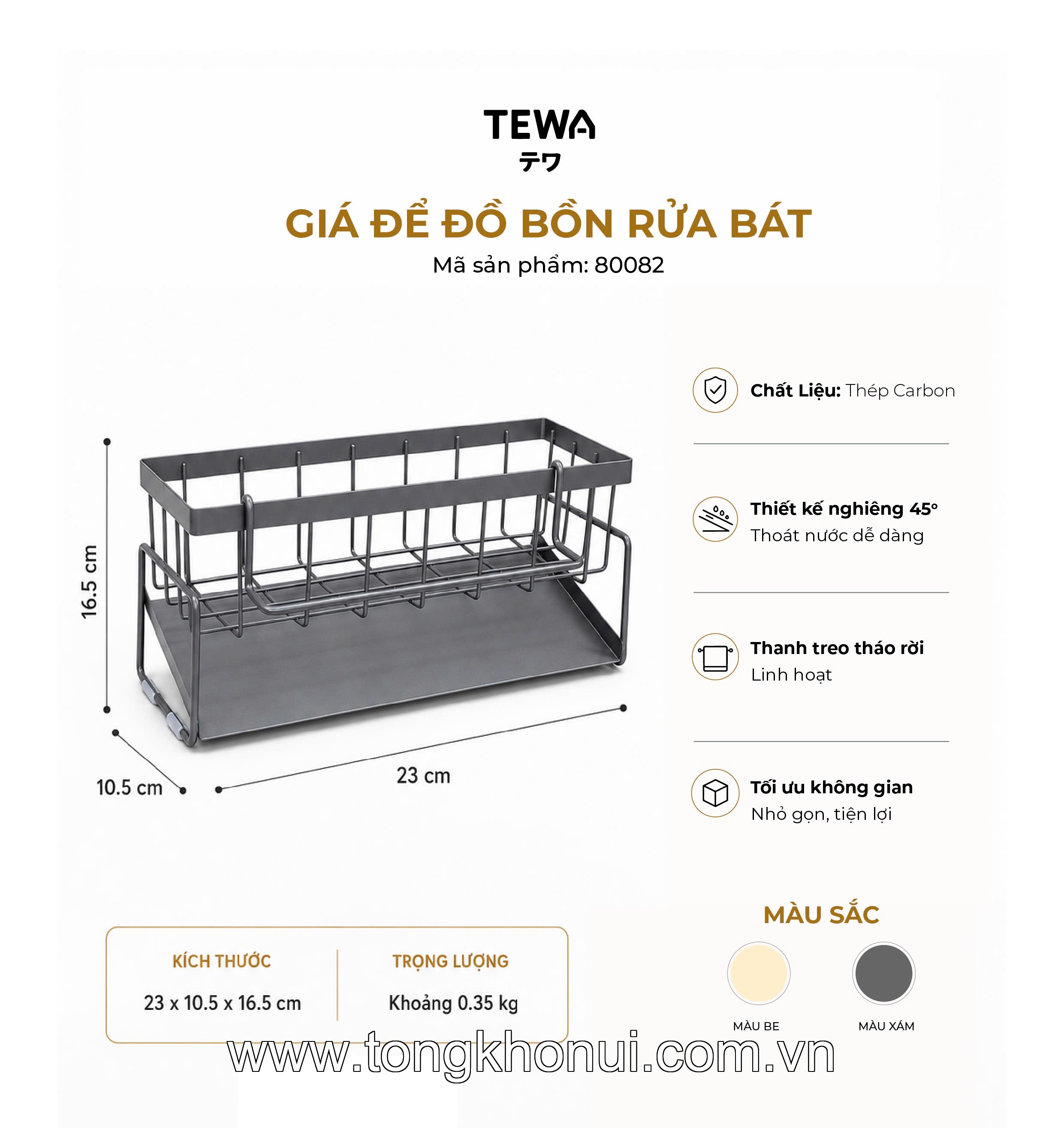 Giá thép carbon đựng đồ đa năng đặt bồn rửa bát TEWA, 80082 màu be, xám ảnh 18