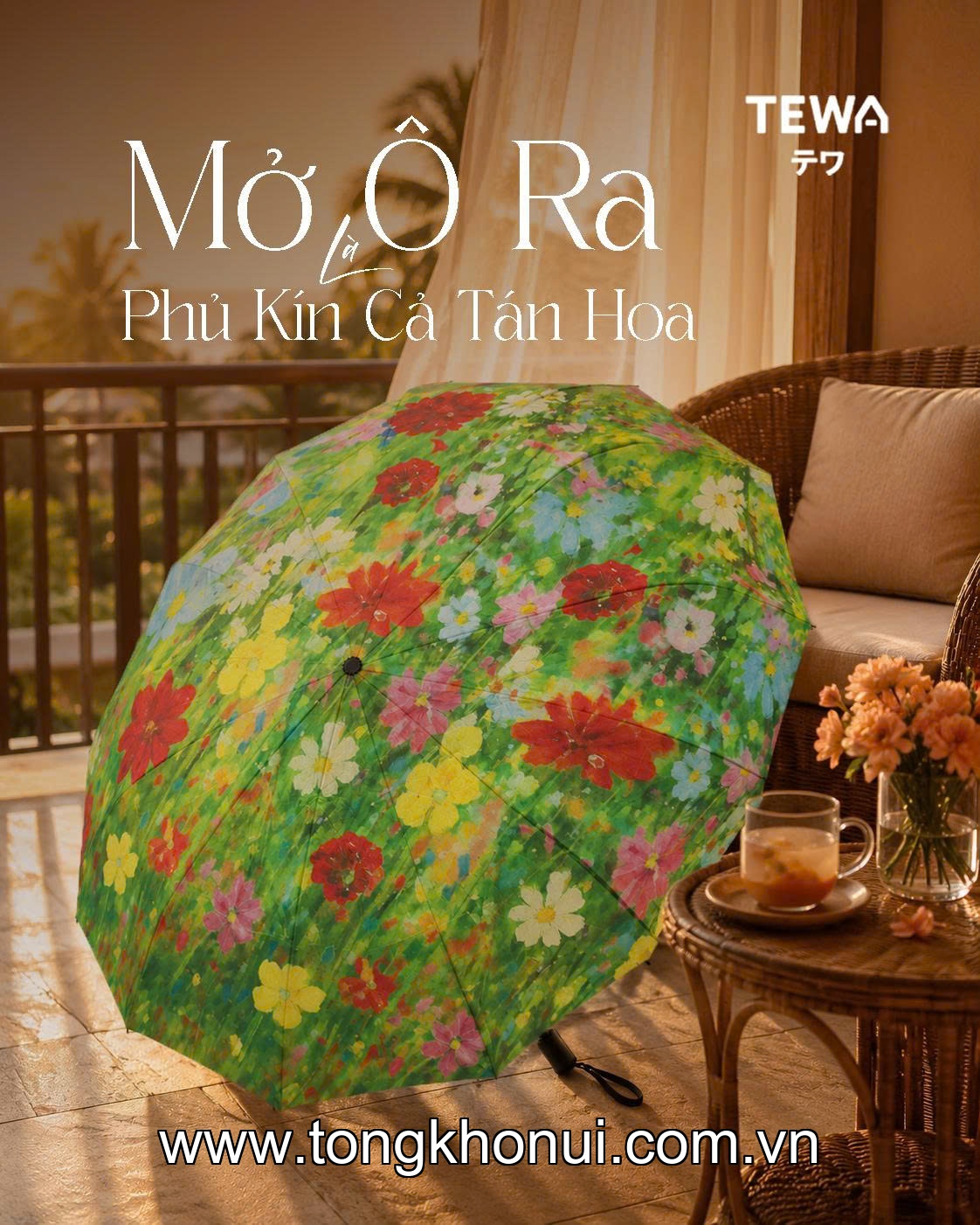 Ô hoa 12 nan kép (24 nan đơn) TEWA, 80039-G màu xanh lá ảnh 6