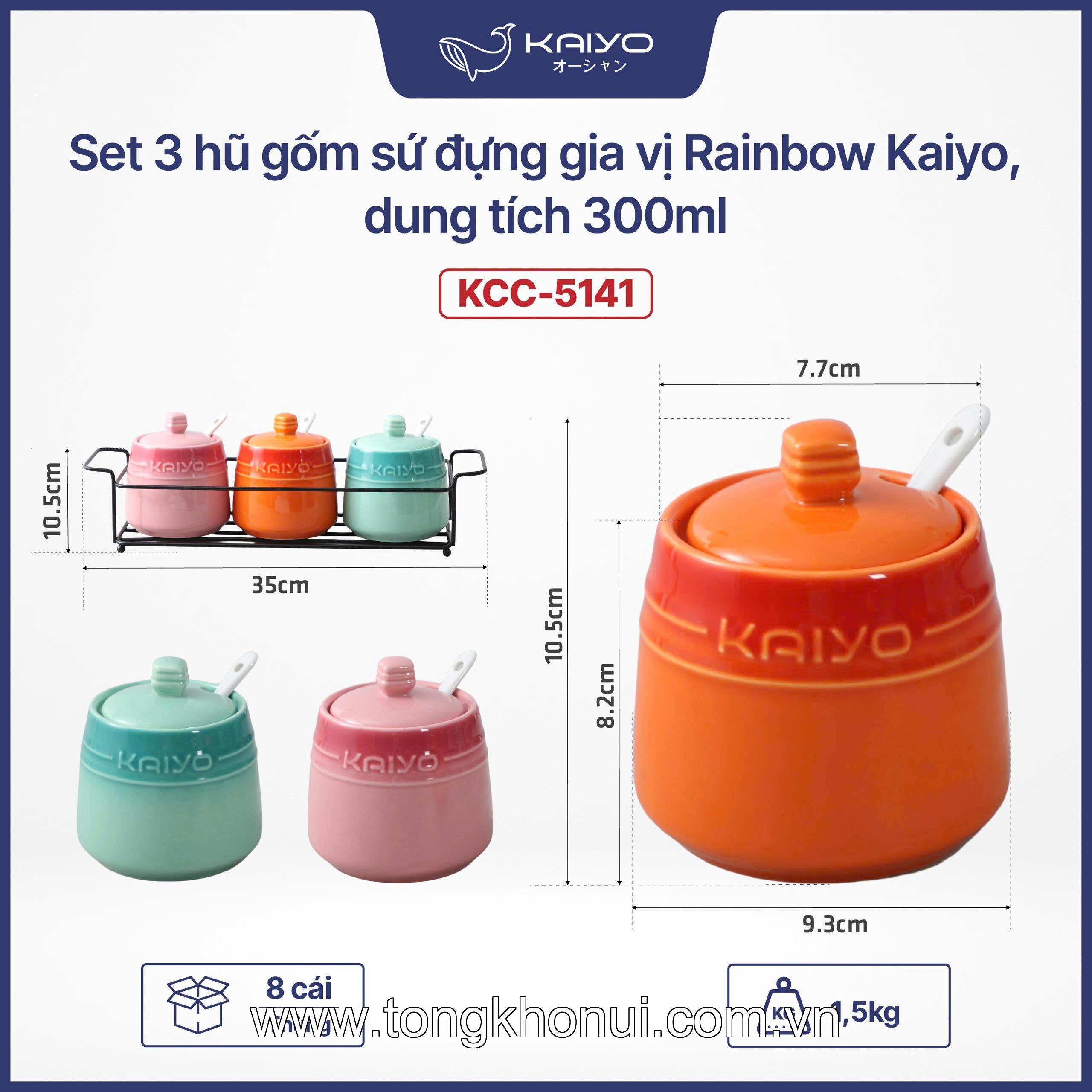 Set 3 hũ gốm sứ đựng gia vị Rainbow Kaiyo, dung tích 300ml KCC-5141 ảnh 17