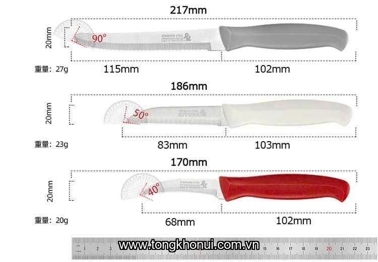 Bộ 3 dao thép không gỉ, tay cầm nhựa ABS, Donahome, model: OC-3DB, KT: 17- 21*2cm ảnh 1