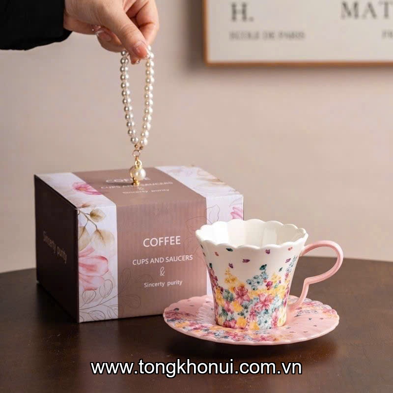 Bộ 1 cốc uống nước kèm 1 đĩa bằng sứ, Donahome, model DN-CDS01, DN-CDS02, KT: đĩa KT:15-16cm, dung tích: 200- 280ml. ảnh 1