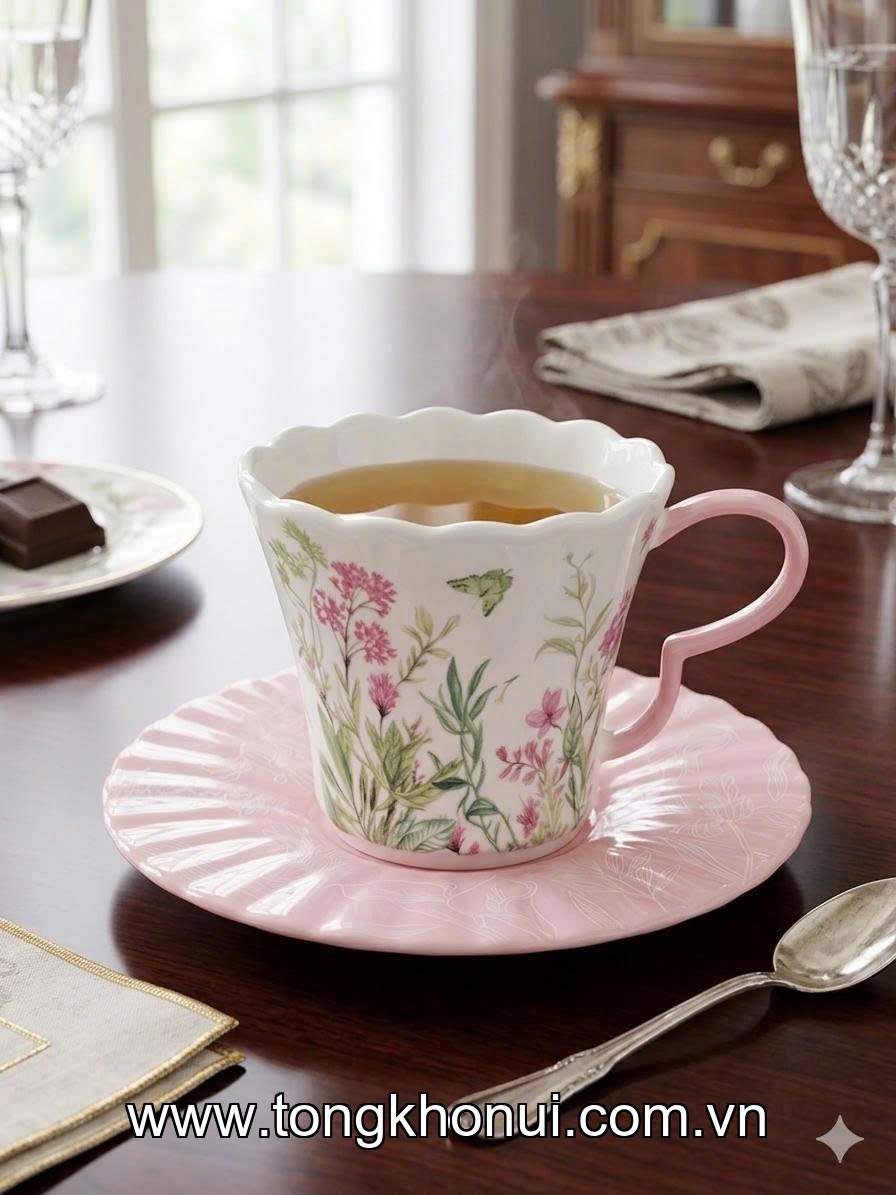 Bộ 1 cốc uống nước kèm 1 đĩa bằng sứ, Donahome, model DN-CDS01, DN-CDS02, KT: đĩa KT:15-16cm, dung tích: 200- 280ml. ảnh 3