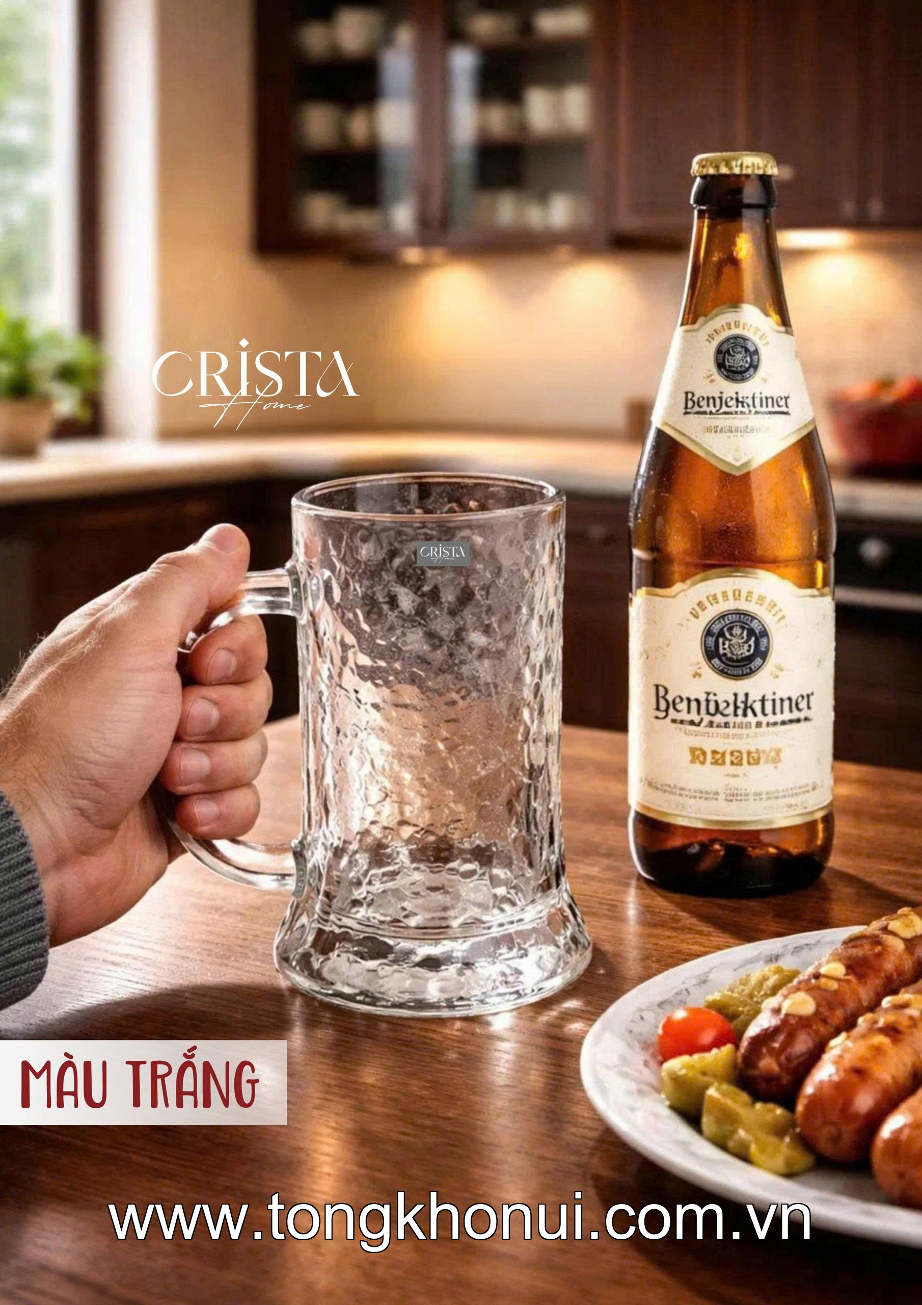 BỘ 6 CỐC BIA THỦY TINH VÂN SÓNG NƯỚC CÓ QUAI 420ML CRISTA HOME – CỐC UỐNG BIA GIỮ LẠNH (MÃ 60247) ảnh 3