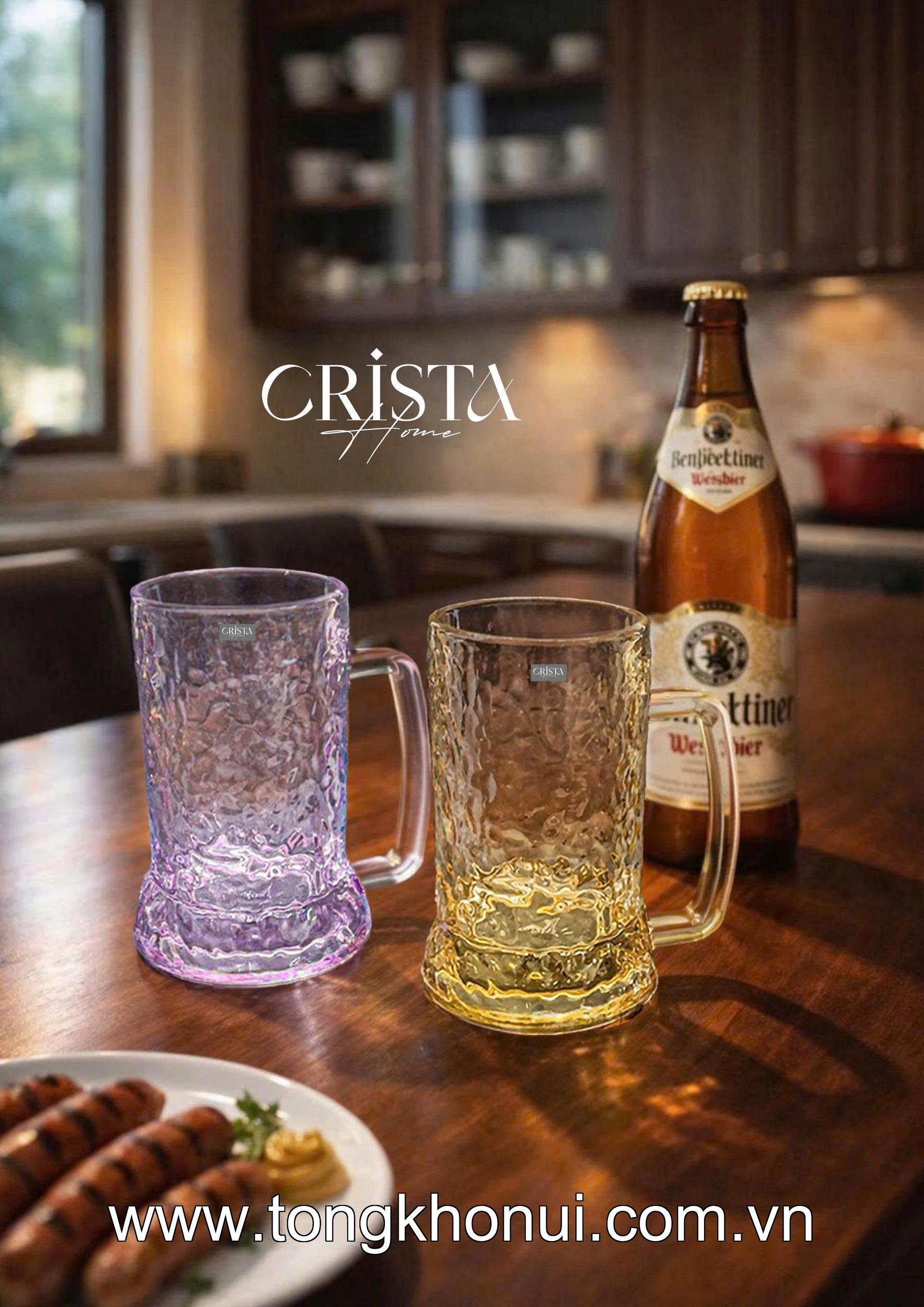 BỘ 6 CỐC BIA THỦY TINH VÂN SÓNG NƯỚC CÓ QUAI 420ML CRISTA HOME – CỐC UỐNG BIA GIỮ LẠNH (MÃ 60247) ảnh 7