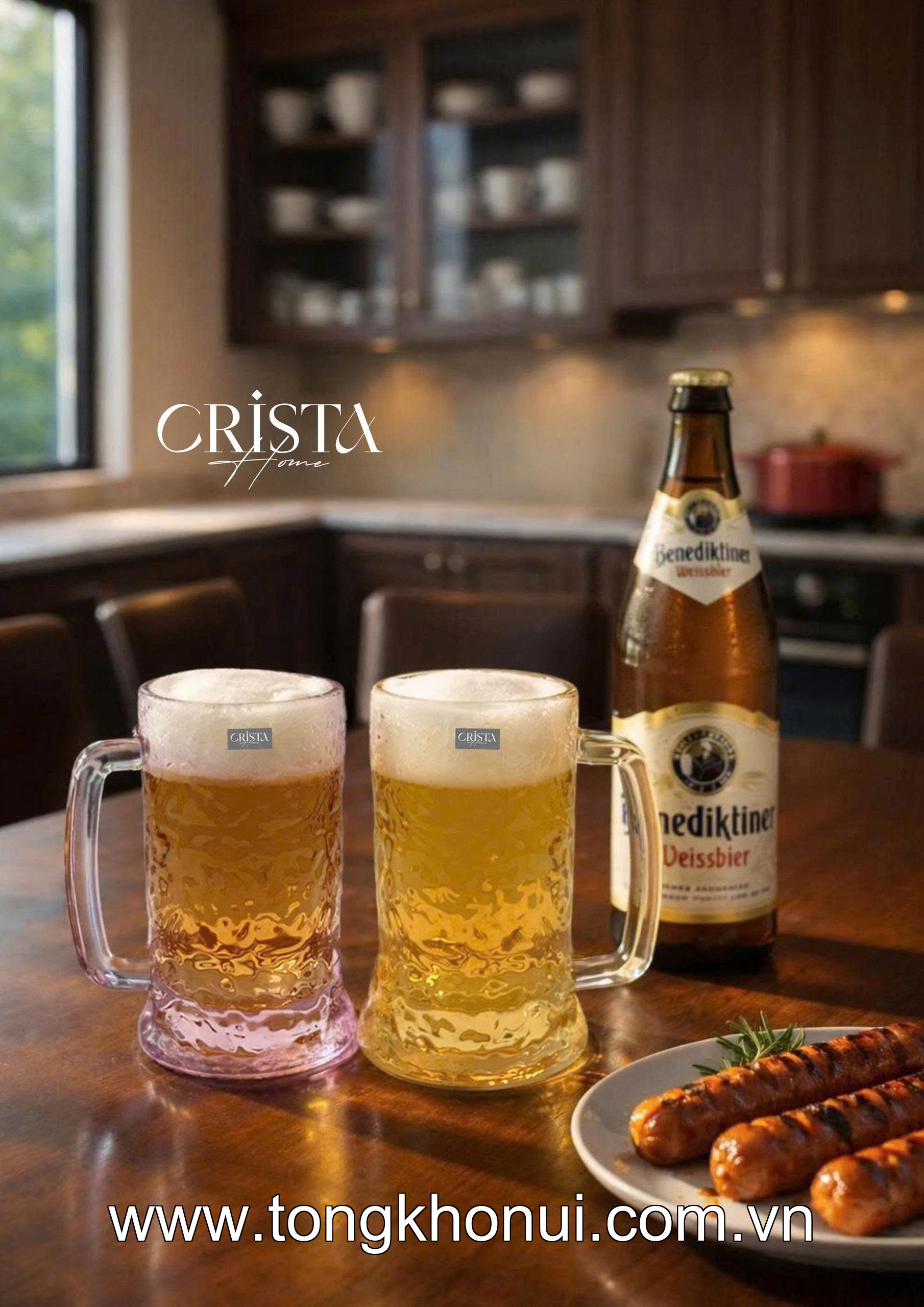 BỘ 6 CỐC BIA THỦY TINH VÂN SÓNG NƯỚC CÓ QUAI 420ML CRISTA HOME – CỐC UỐNG BIA GIỮ LẠNH (MÃ 60247) ảnh 9