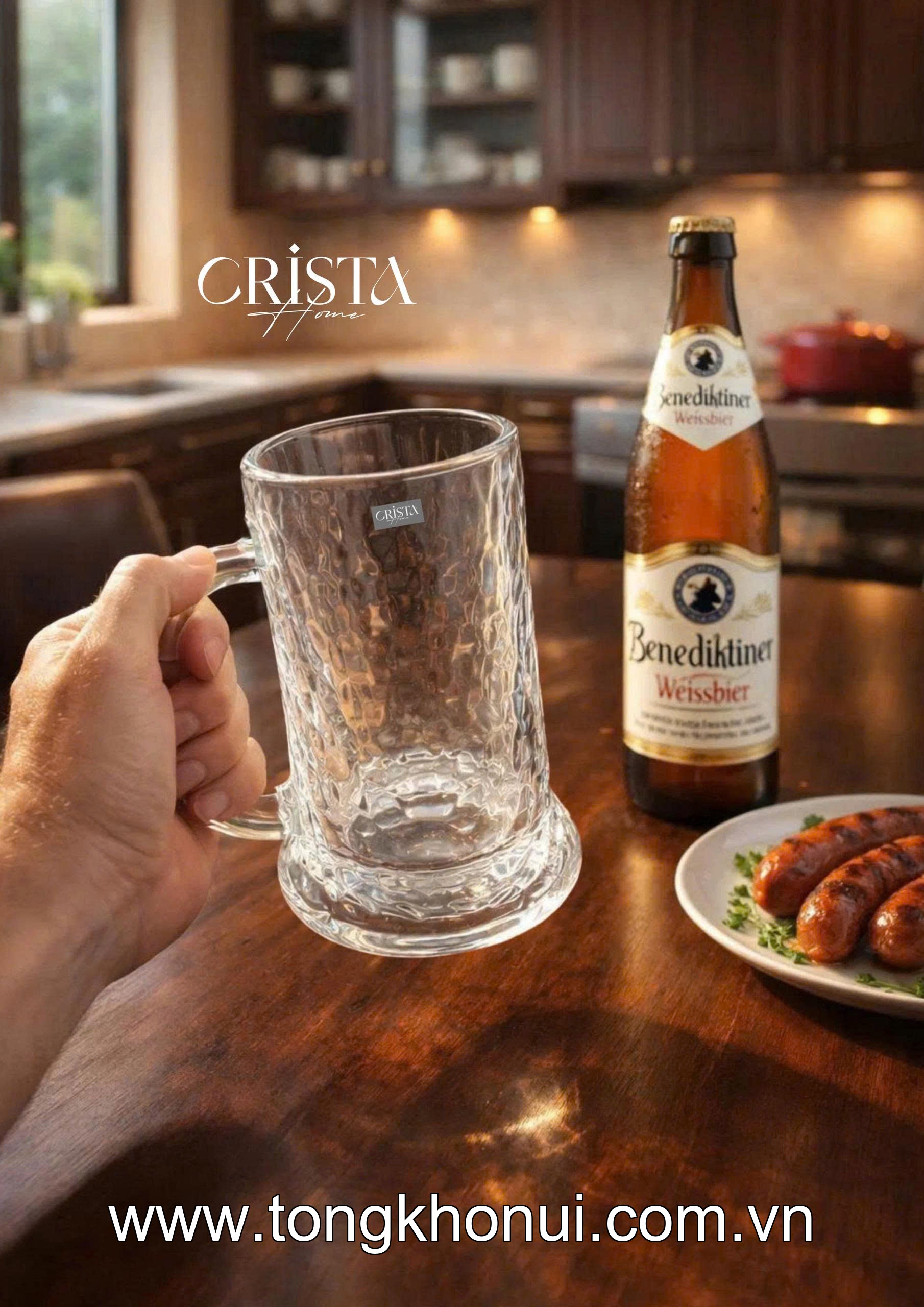 BỘ 6 CỐC BIA THỦY TINH VÂN SÓNG NƯỚC CÓ QUAI 420ML CRISTA HOME – CỐC UỐNG BIA GIỮ LẠNH (MÃ 60247) ảnh 10