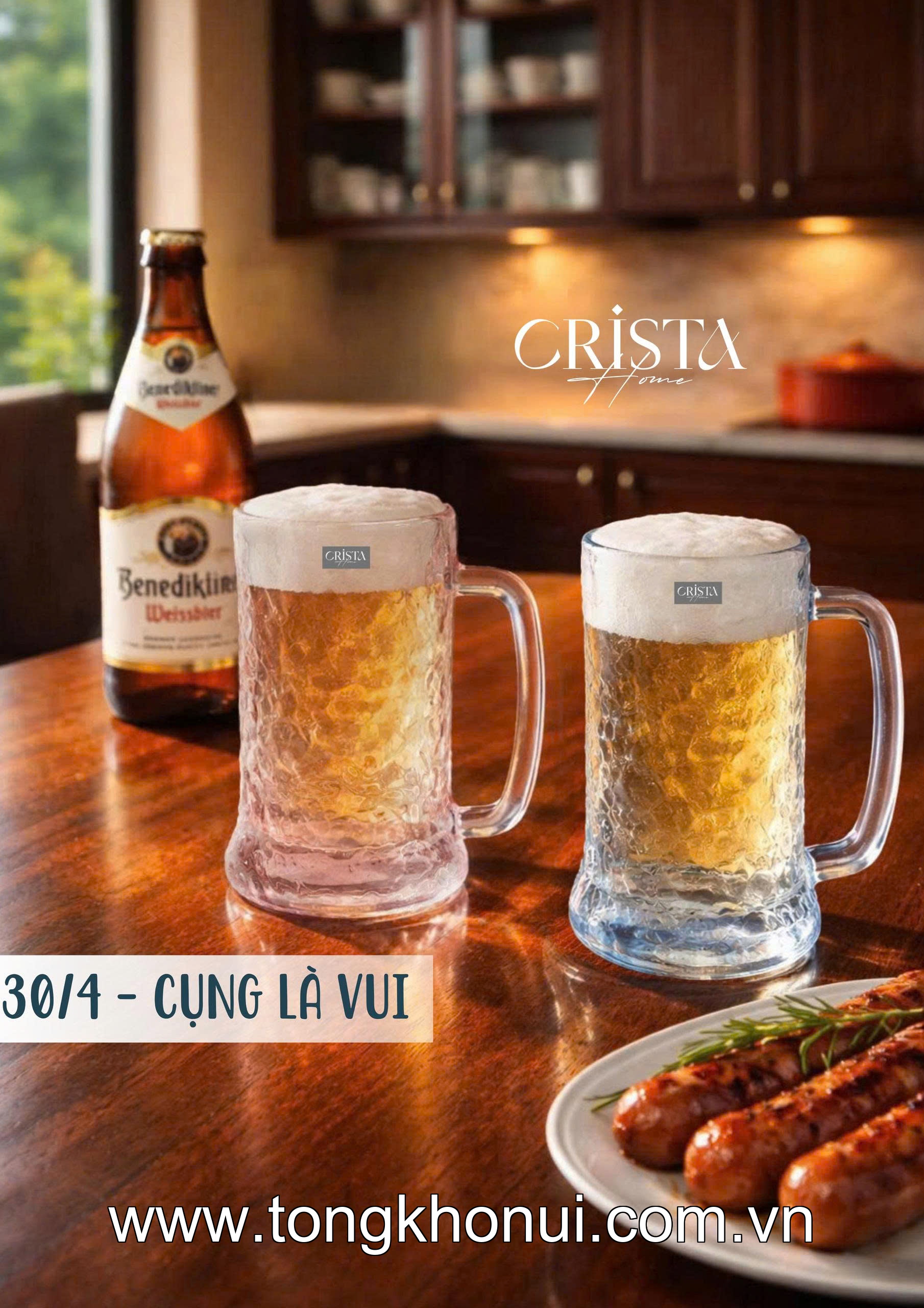 BỘ 6 CỐC BIA THỦY TINH VÂN SÓNG NƯỚC CÓ QUAI 420ML CRISTA HOME – CỐC UỐNG BIA GIỮ LẠNH (MÃ 60247) ảnh 16