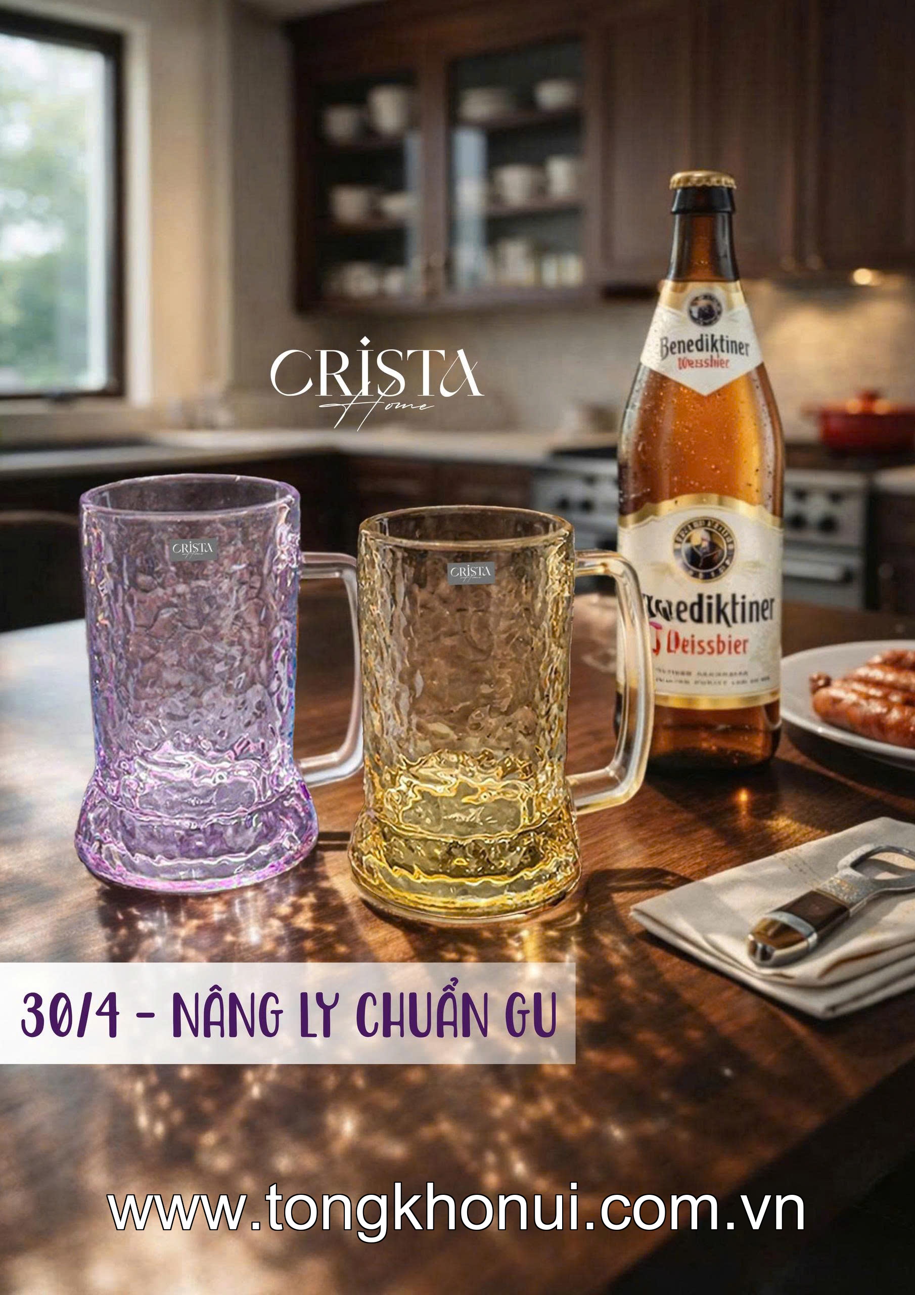BỘ 6 CỐC BIA THỦY TINH VÂN SÓNG NƯỚC CÓ QUAI 420ML CRISTA HOME – CỐC UỐNG BIA GIỮ LẠNH (MÃ 60247) ảnh 17