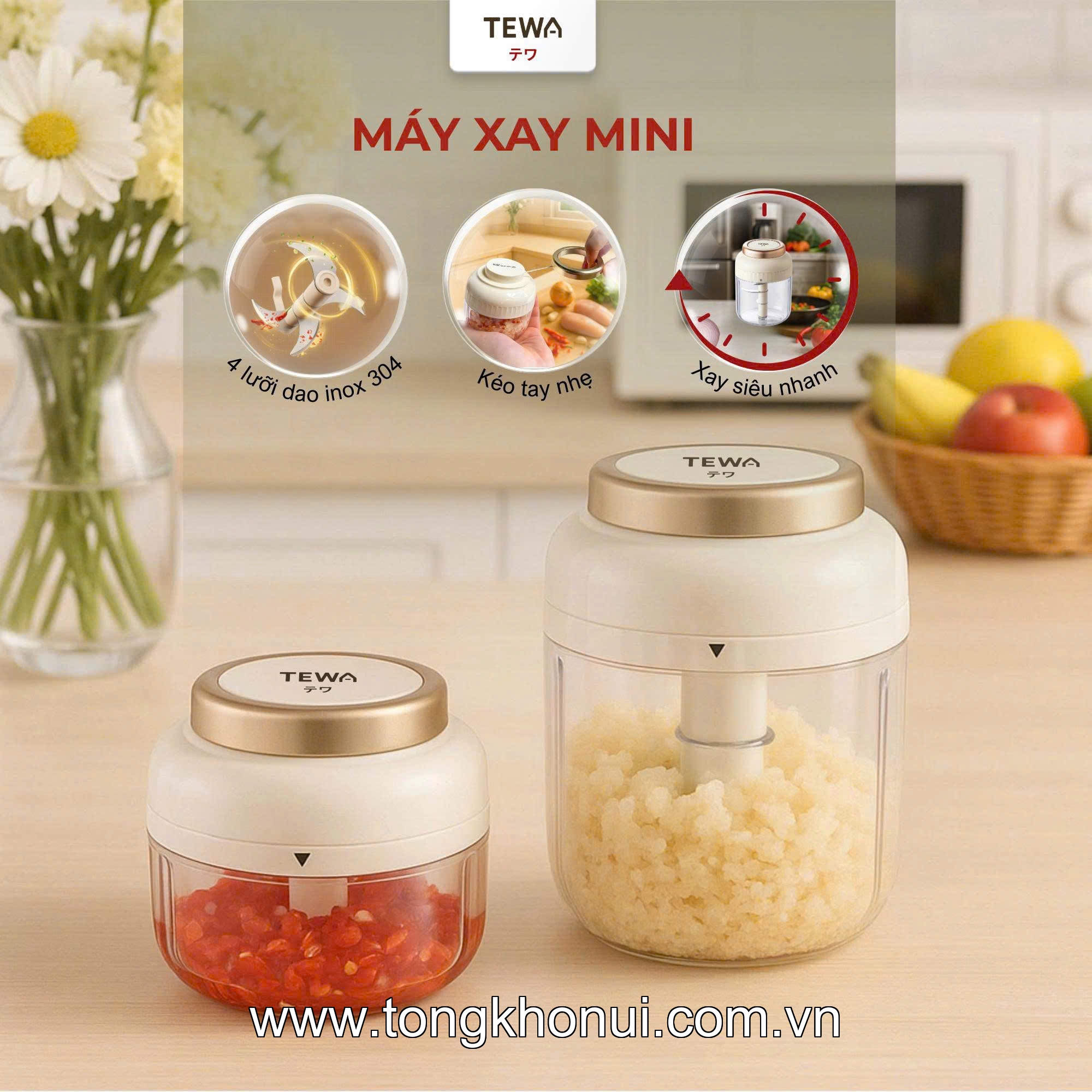 MÁY XAY TỎI KÉO TAY TEWA – MÁY XAY TỎI, ỚT, RAU CỦ, THỊT KHÔNG CẦN ĐIỆN (MÃ 80016, 80015) ảnh 3