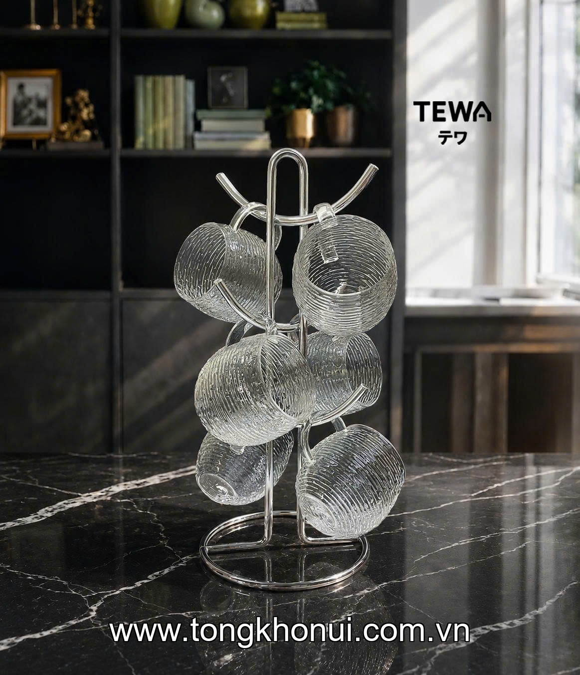 Giá treo cốc 6 móc 39 x 17cm, TEWA, 80065 ảnh 2
