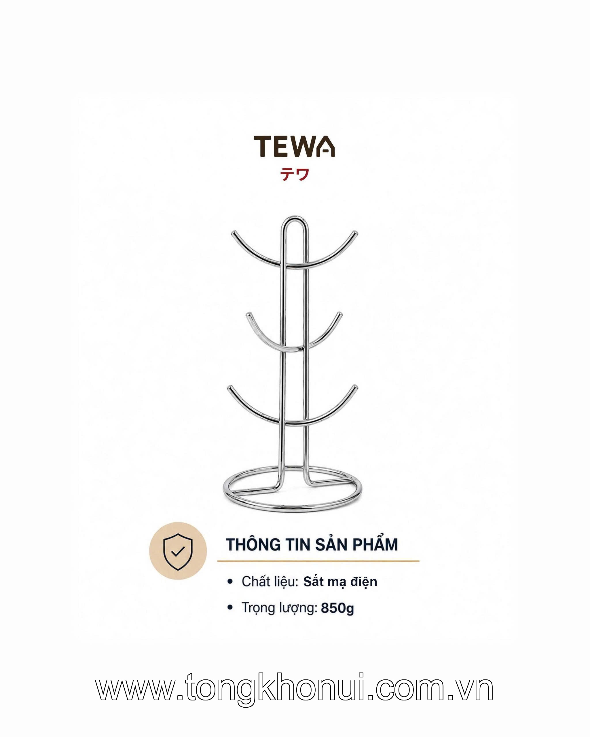 Giá treo cốc 6 móc 39 x 17cm, TEWA, 80065 ảnh 3
